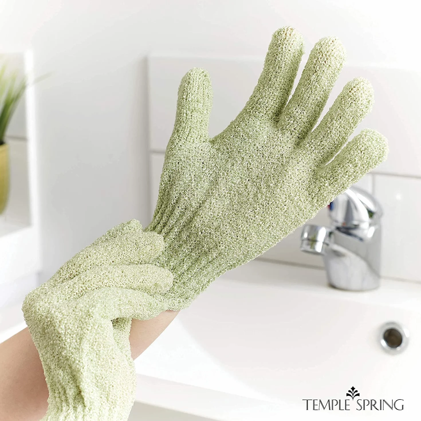 Gant Exfoliant Corps en Bambou, Gommage Corps, Loofah Éponge Douche, Vert Sauge