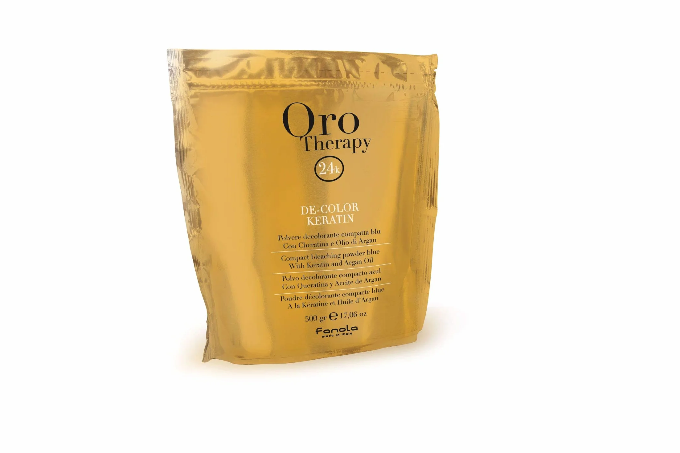 Or de décoloration Fanola thérapie 24 K compact bleu poudre avec de l’huile Argan 500 gr - professionnel de la kératine
