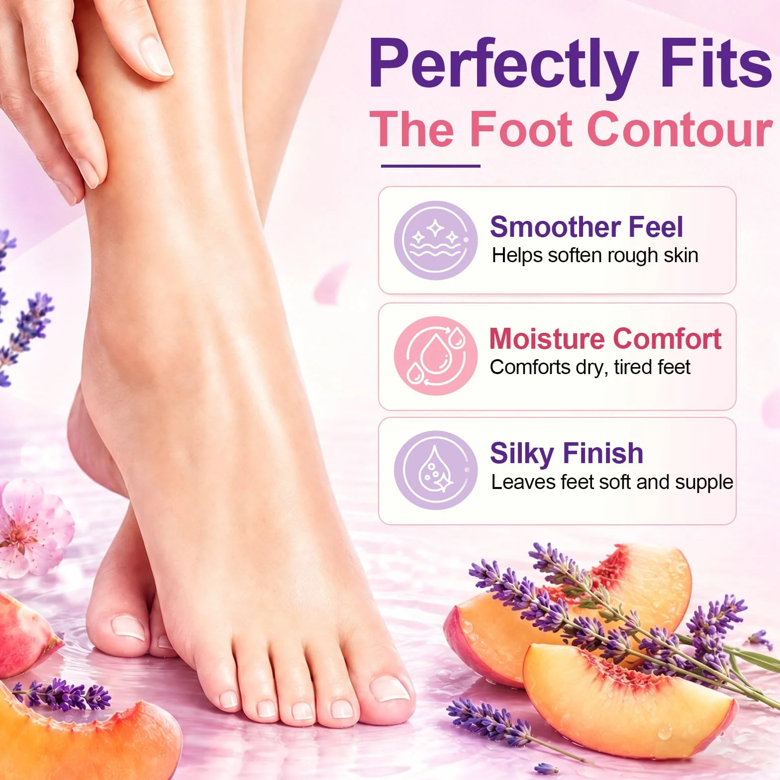 Masque Pied Peeling 2 Paires, Masque Hydratant pour Les Pieds, Soins Pieds, Pêche et Lavande