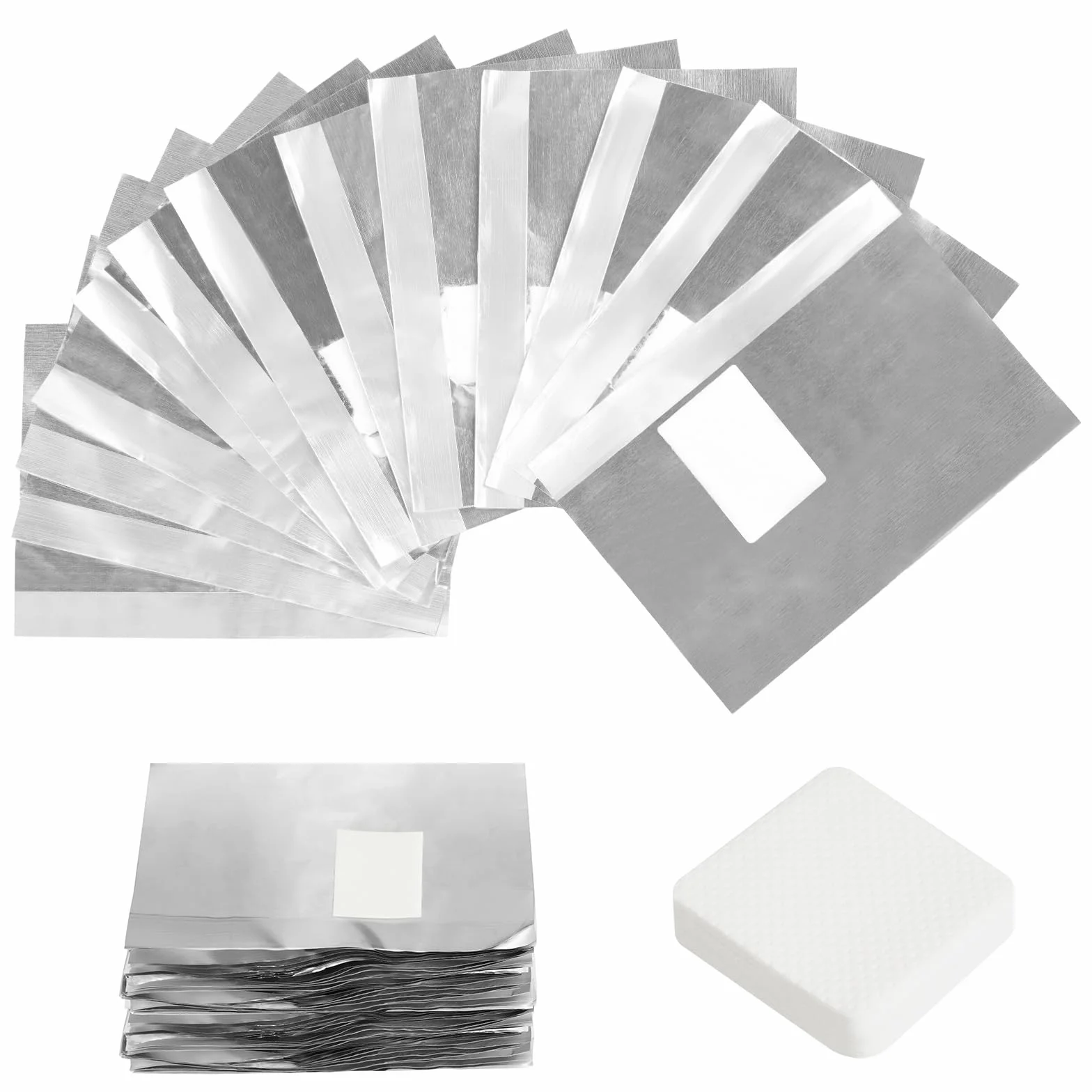 Papillotes en Aluminium 100 Pcs et Lingettes Non Pelucheux 50 Pcs pour Ongle Gel Semi Permanent, Argent