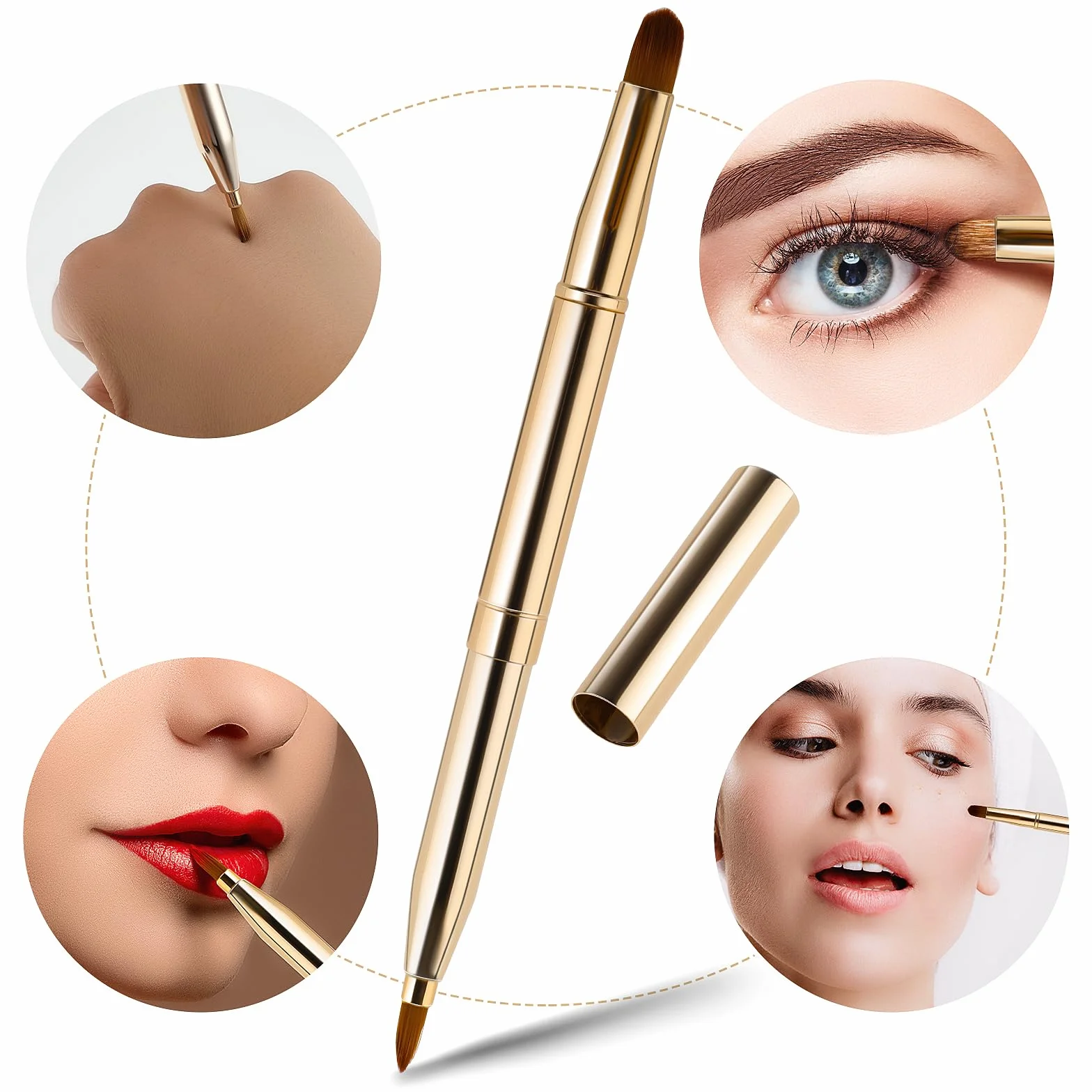 Abeillo Pinceau à Lèvres Rétractable Double Extrémité Anti-Cernes Maquillage Outil Contour