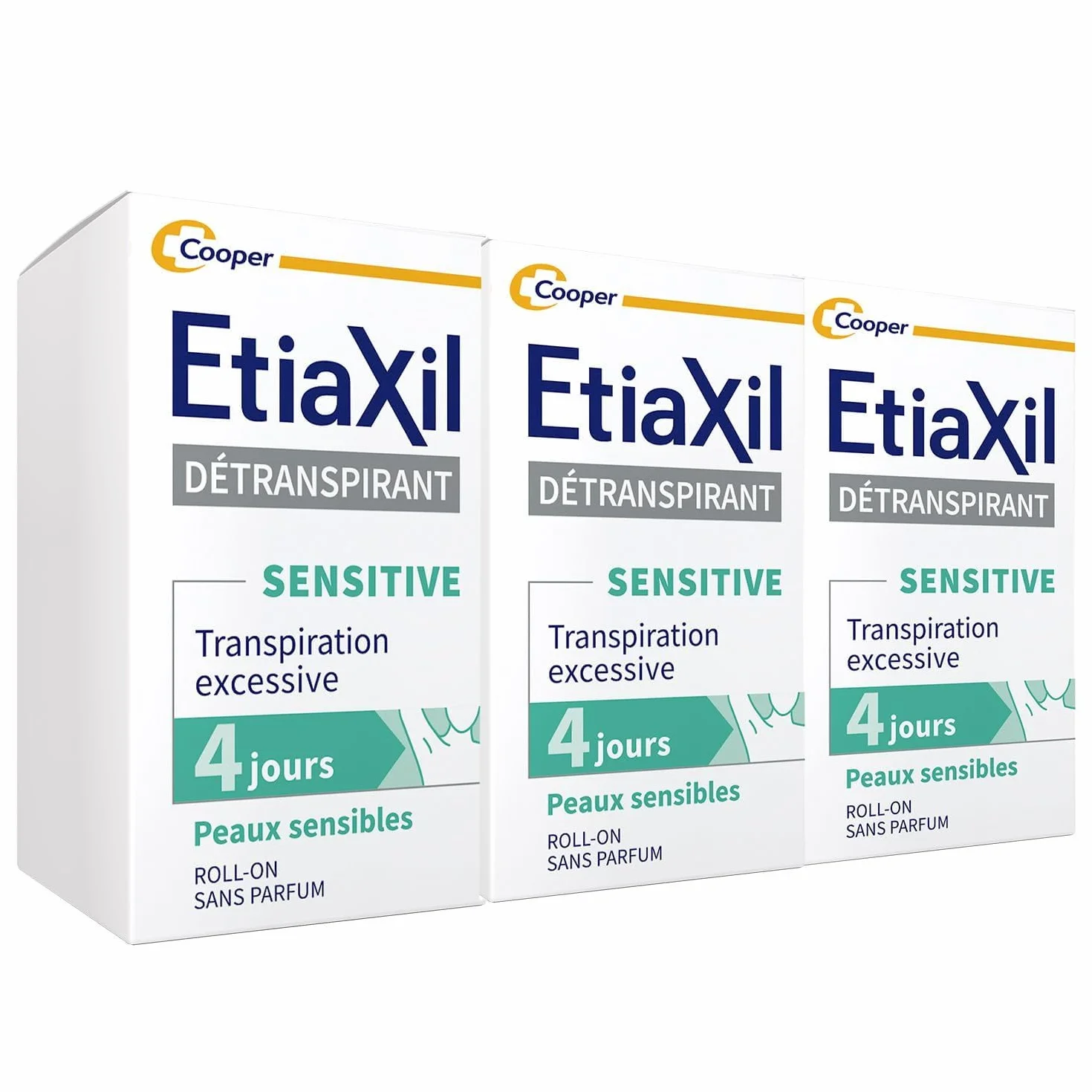 ETIAXIL Déodorant Détranspirant Roll-on 15 ml Lot de 3 Traitement Transpiration Excessive Peaux Sensibles