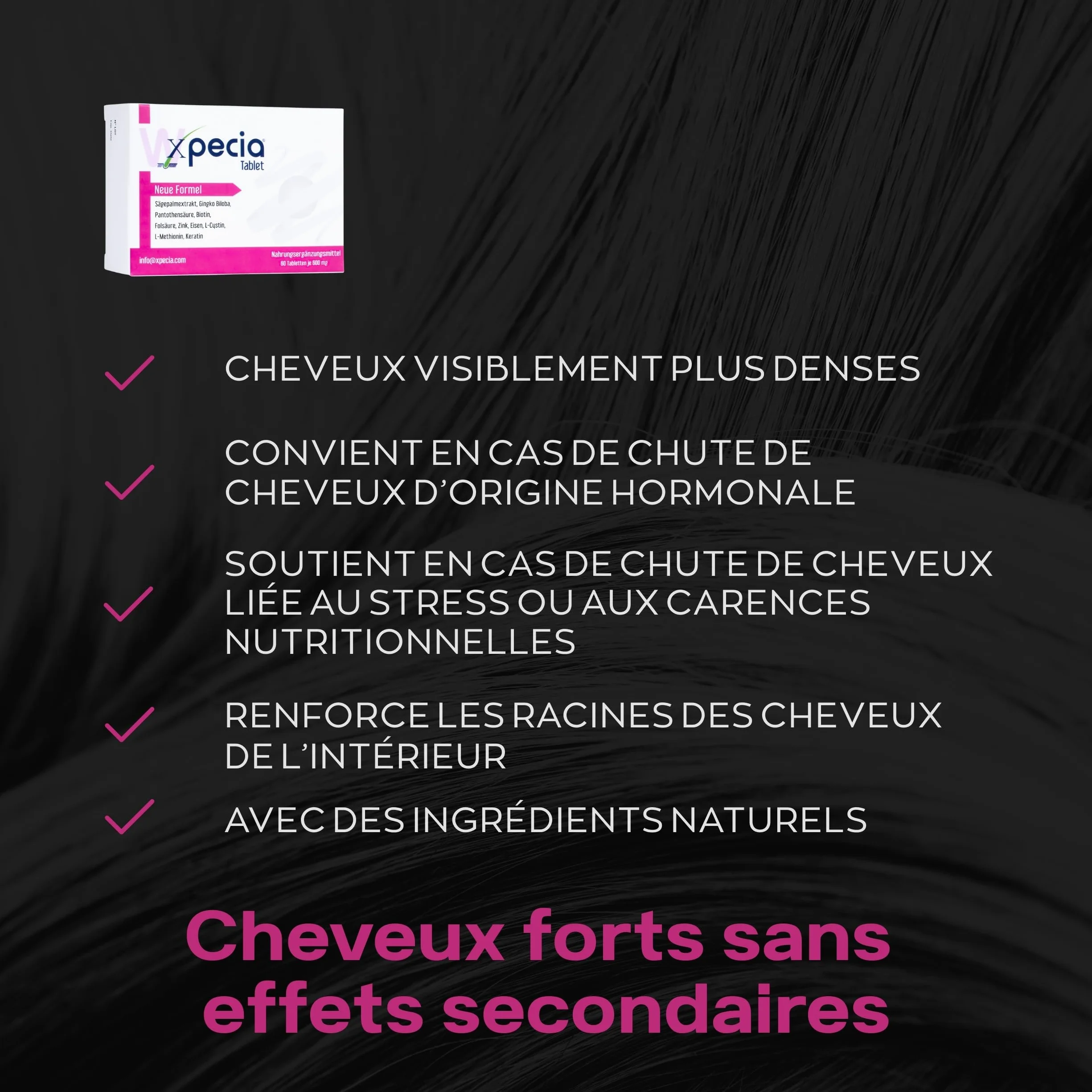 Xpecia woman - Formule dht bloquante anti-chute des cheveux pour la croissance des cheveux 60 comprimés