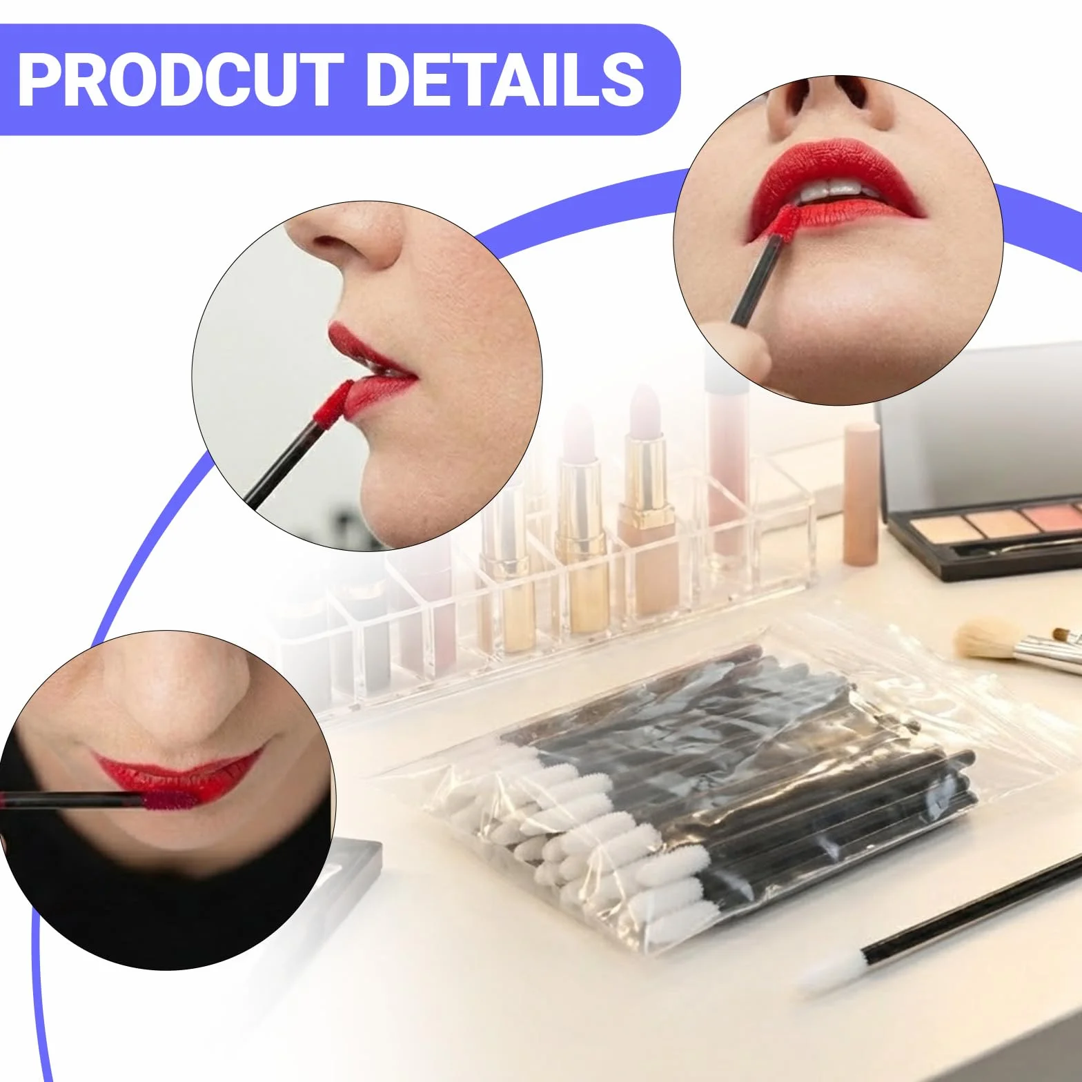 Pinceaux Lèvre Jetables 300 Pièces, Brosse Goupillon Pinceau Sourcil Extension Stick Lèvre, Applicateurs Maquillage Hygiéniques