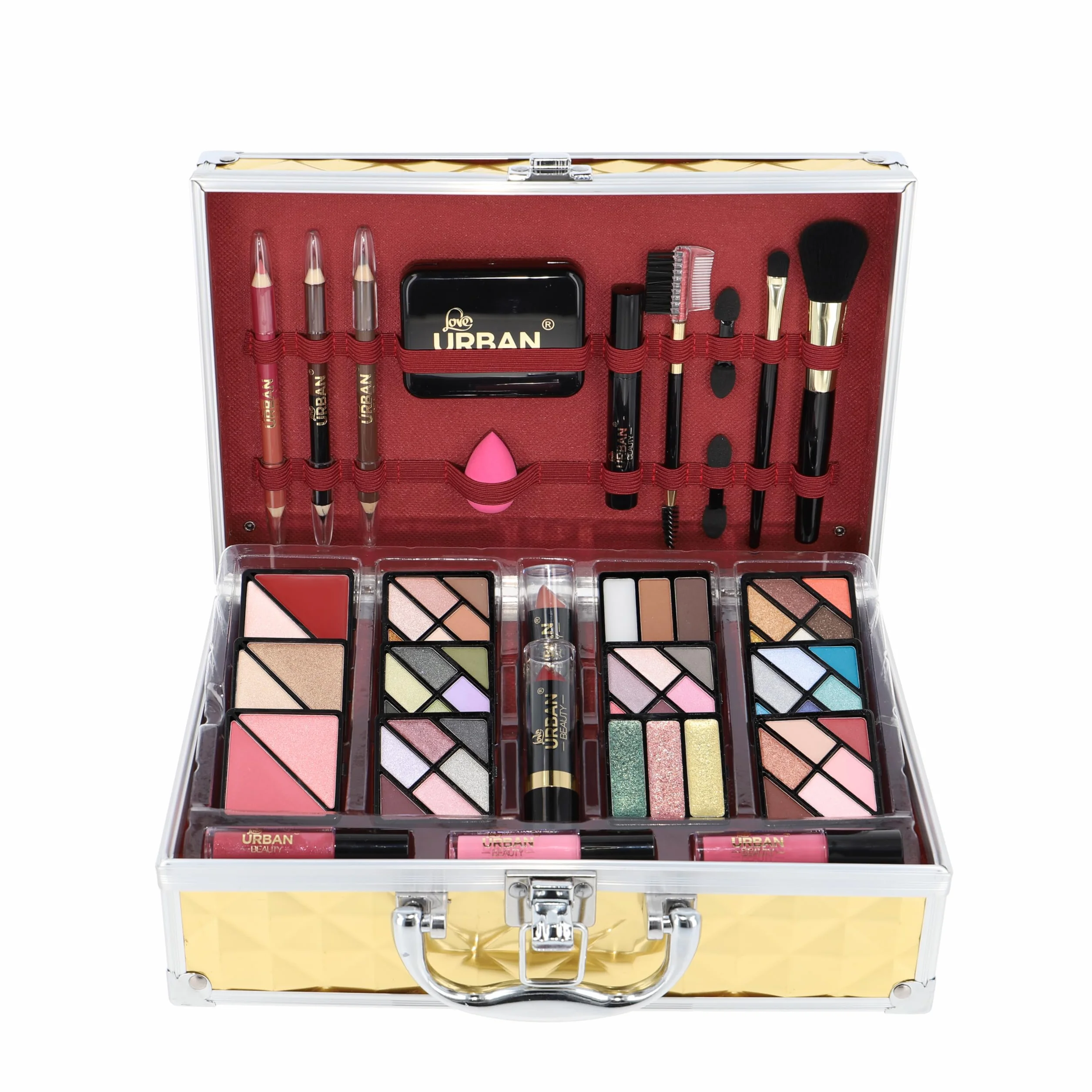 Trousse de Maquillage Végétalienne Love Urban Beauty Luxe Gold Touch Coffret Cadeau de Voyage 73 Pièces