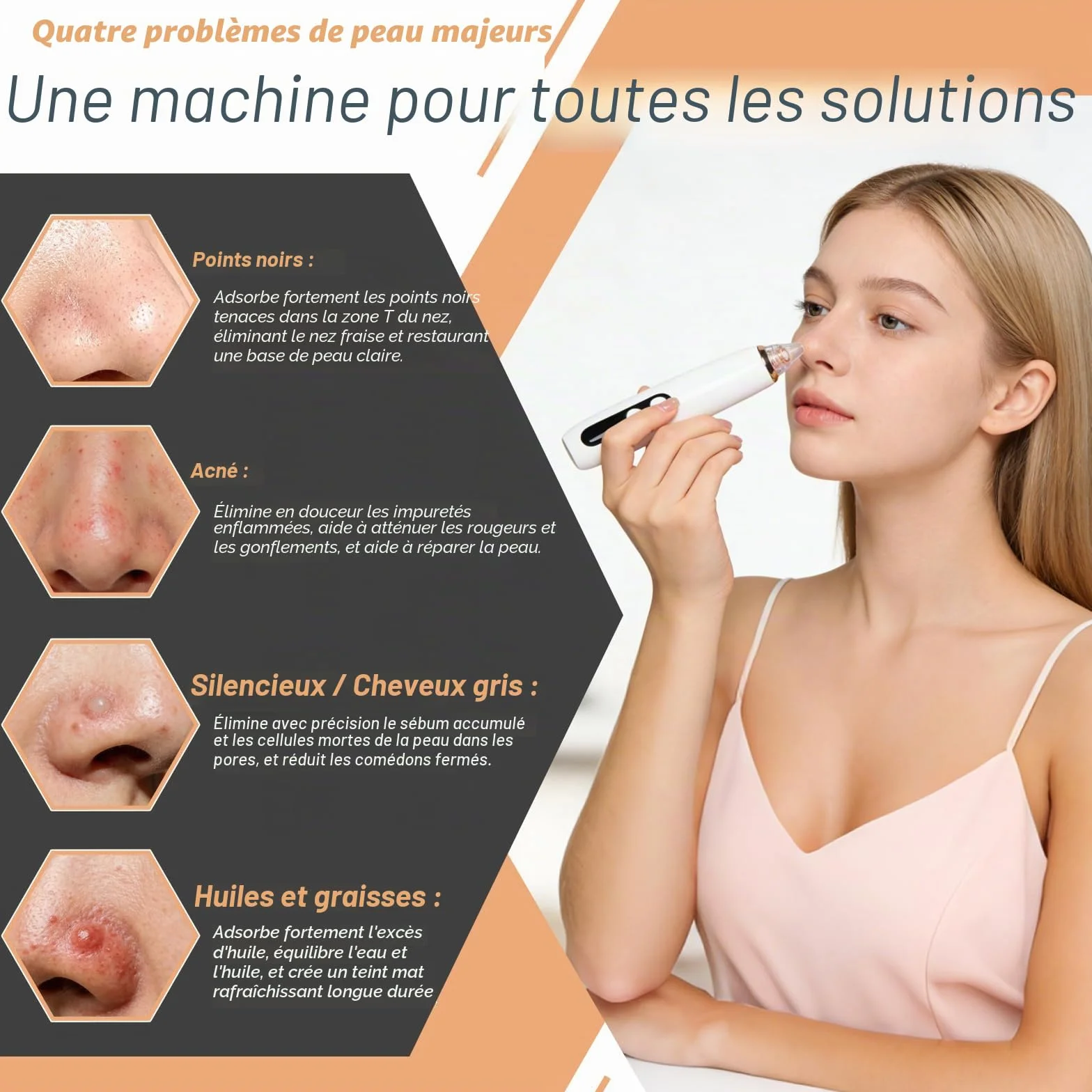 Aspirateur Point Noir 6 Sondes et 3 Modes, Extracteur Point Noir pour l'élimination des Blackheads, Boutons, Graisse