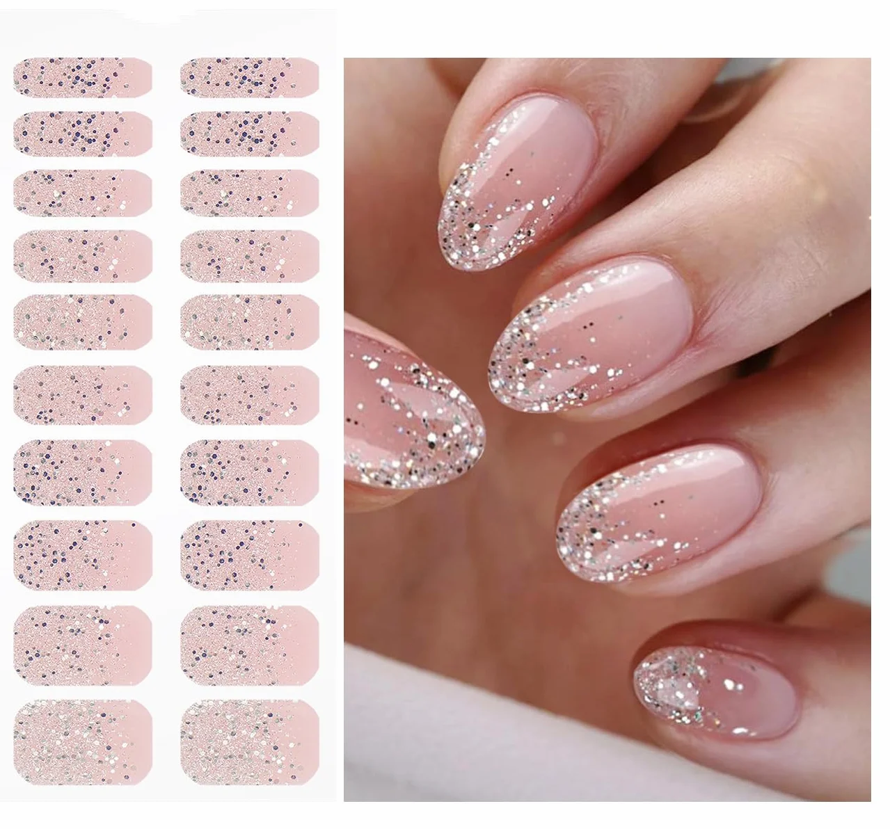 Autocollant Ongles Gel UV Paillettes Rose Clair Nail Art Stickers Semi-durci Deco Ongle Design Manucure