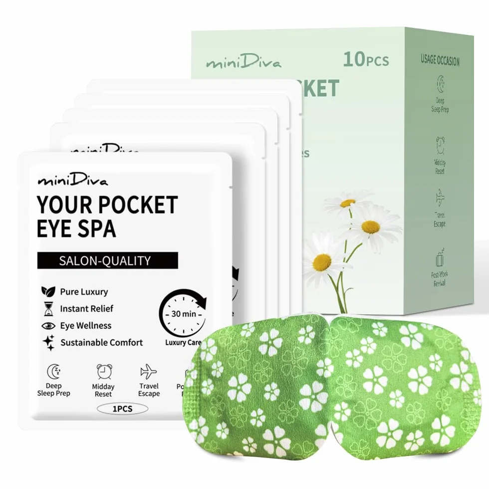 Minidiva Masque Yeux Auto-Chauffant, Vapeur Chaude Anti-Cernes & Hydratation, Soulagement Fatigue Oculaire, Jetable (camomille, 1 unité (Lot de 30))