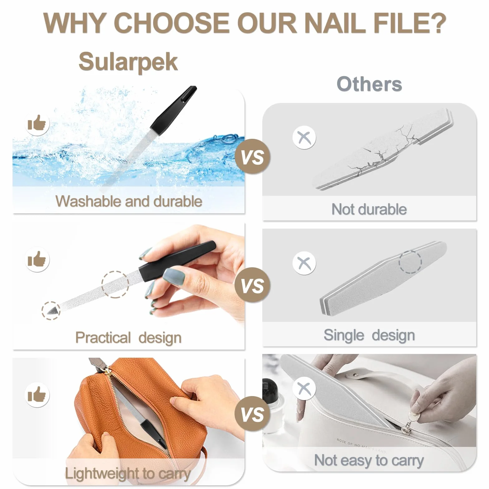 Sularpek 6 Pièces Limes à Ongles en Métal Professionnelle