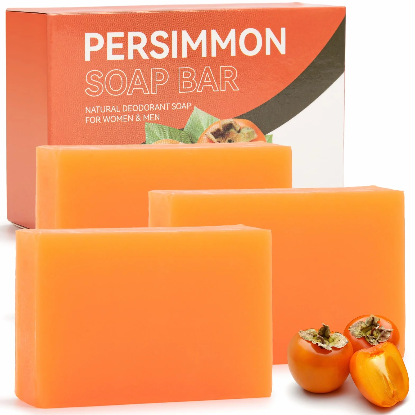 Savons au Kaki pour Personnes Âgées avec Filets Moussants, Lot de 3, Orange