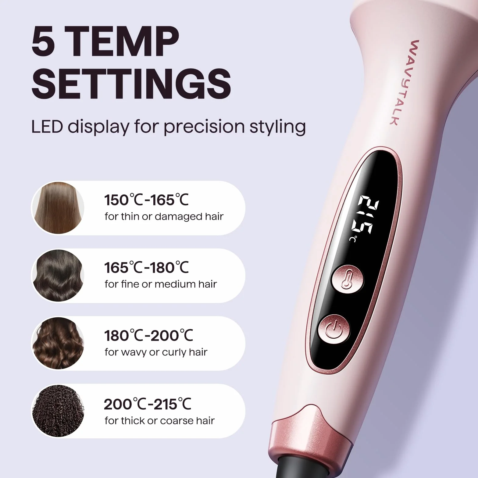 Wavytalk Brosse Thermique Ionique 38mm 5 Réglages Température Double Tension Prise Euro Rose Sakura