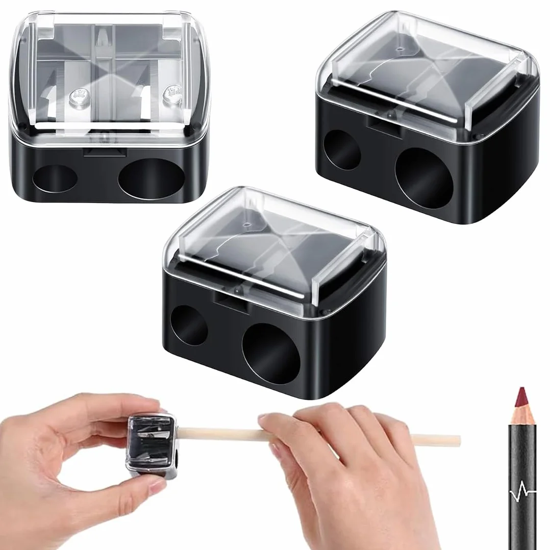 Taille-Crayon Universel Maquillage 3 Pièces avec Spatule Nettoyage Crayons Yeux Lèvres Standard Jumbo