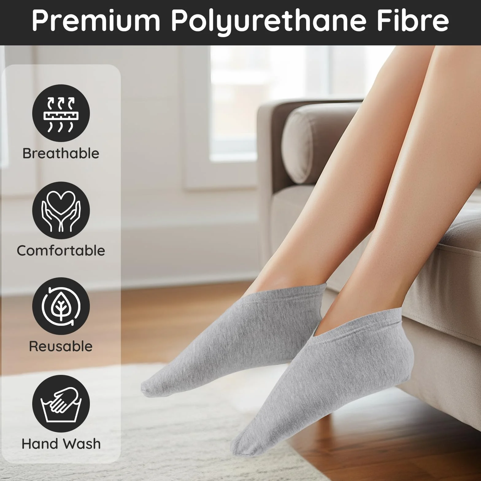 Segbeauty Chaussette Hydratante Pied, 6 Paires, Respirant, Lavables, Homme Femme, Soin des Pieds (Gris Clair)