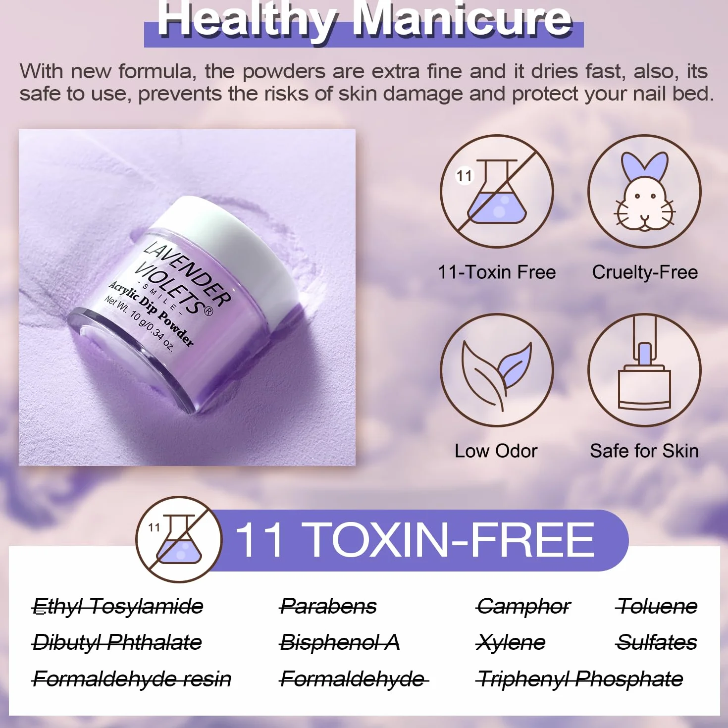 Lavender Violets 6 Couleurs Acrylique Trempage Poudre French Nail Art Manucure 2 En 1 Base Activateur Vernis Finition Brosse Lime Ongles M205