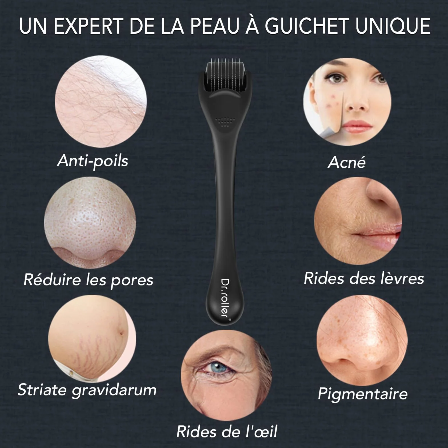 Derma Roller Cheveux Barbe 540 Aiguilles Titane 0.5mm Microneedling Rouleau