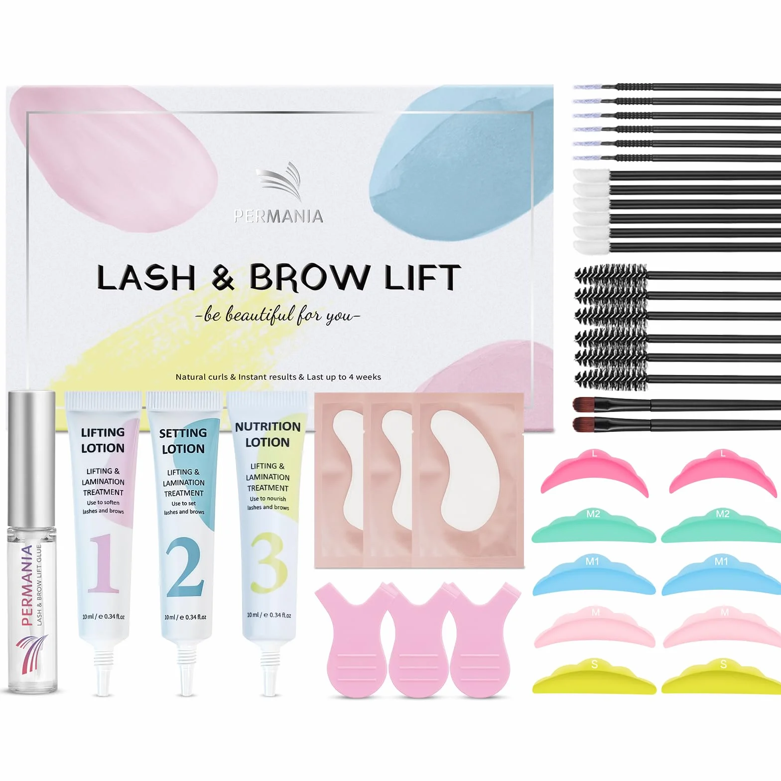 PERMANIA Kit Rehaussement de Cils, Salon Résultats Rehaussement Cils | Kit de Permanente de Cils et Lamination de Sourcils, Formule Douce | Débutants Amical, Durée Jusqu'à 4 Semaines