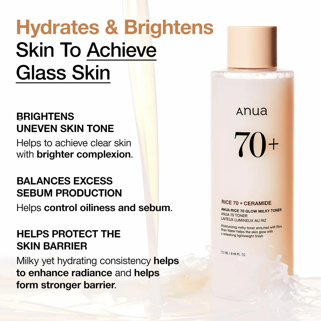 Anua Rice 70 Glow Toner Lotion Tonique Hydratante Visage 250ml Niacinamide Céramides