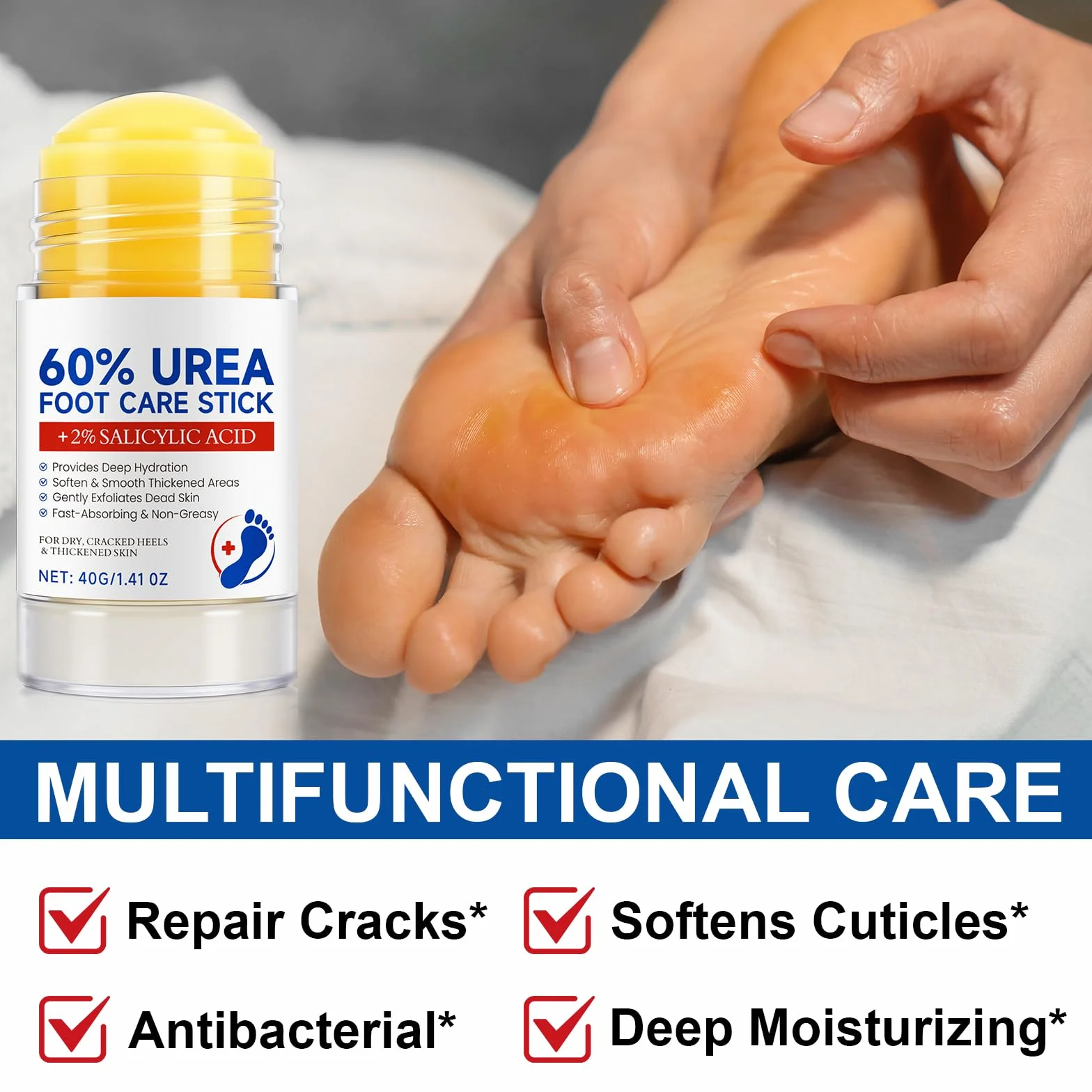 Crème pour pieds à 60% urée et 2% acide salicylique, barre réparatrice talons fissurés, hydratante mains coudes