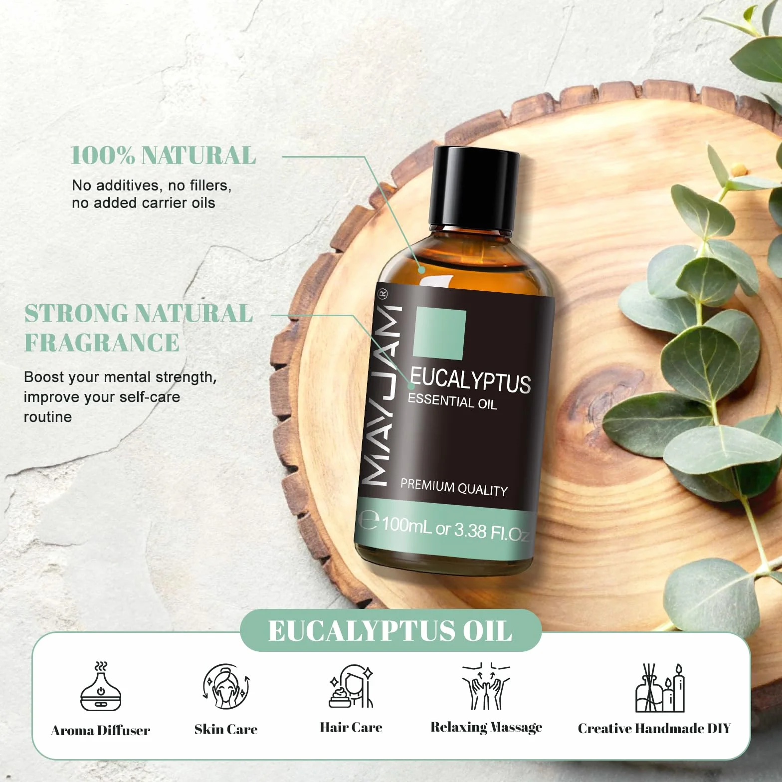 Huile Essentielle d'Eucalyptus 100ml 100% Pure MAYJAM Aromathérapie Diffuseur Massage