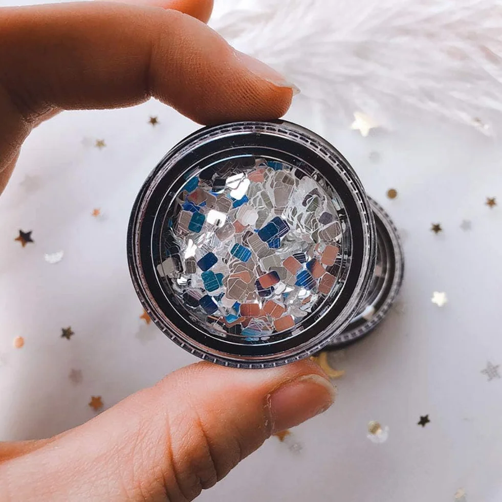 Paillettes carrées argentées décoration ongles maquillage loisirs créatifs kit