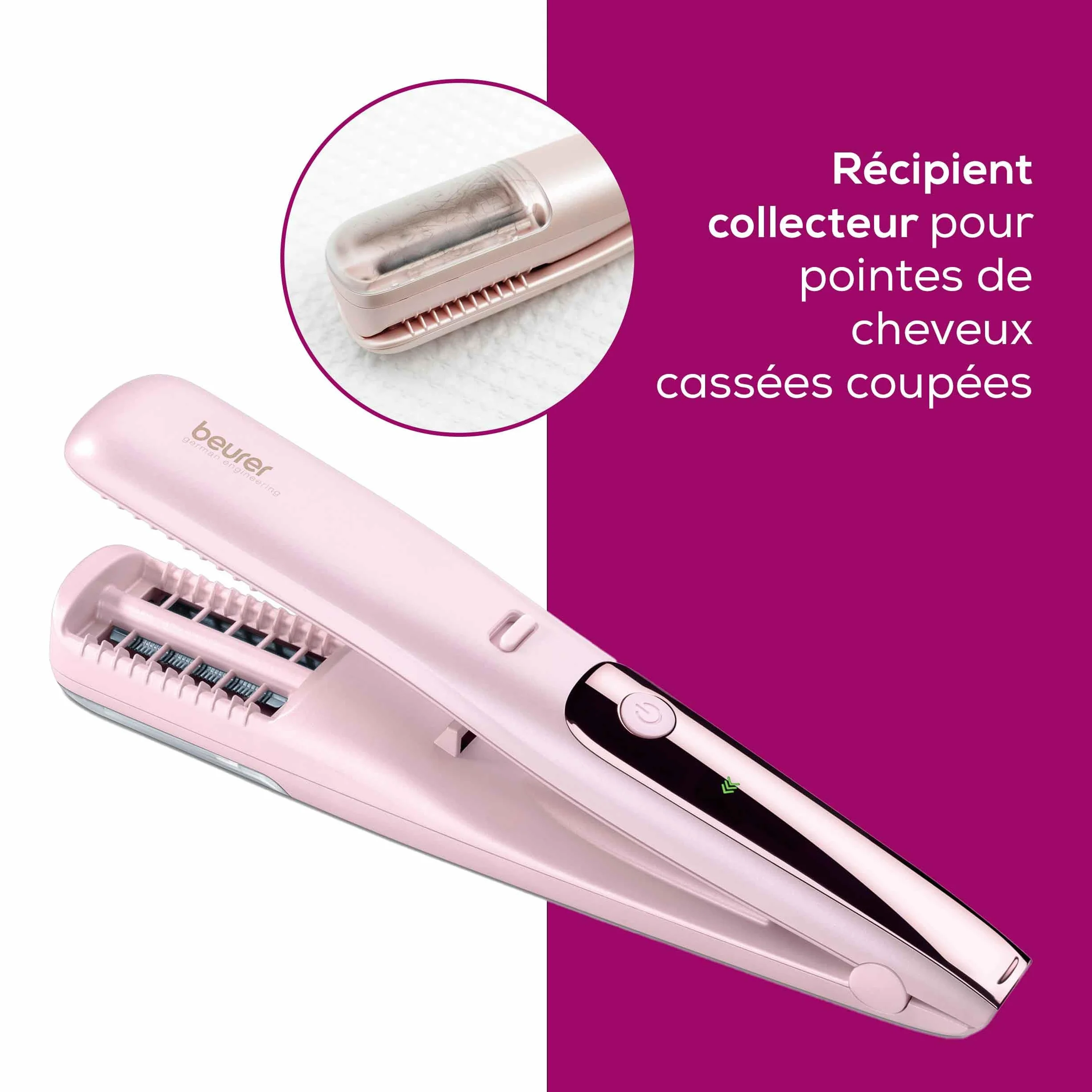 Beurer HT 22 élimine les fourches et les pointes abîmées rapidement et efficacement, sans perte de longueur pour des cheveux sains, avec affichage LED, 2h d'autonomie