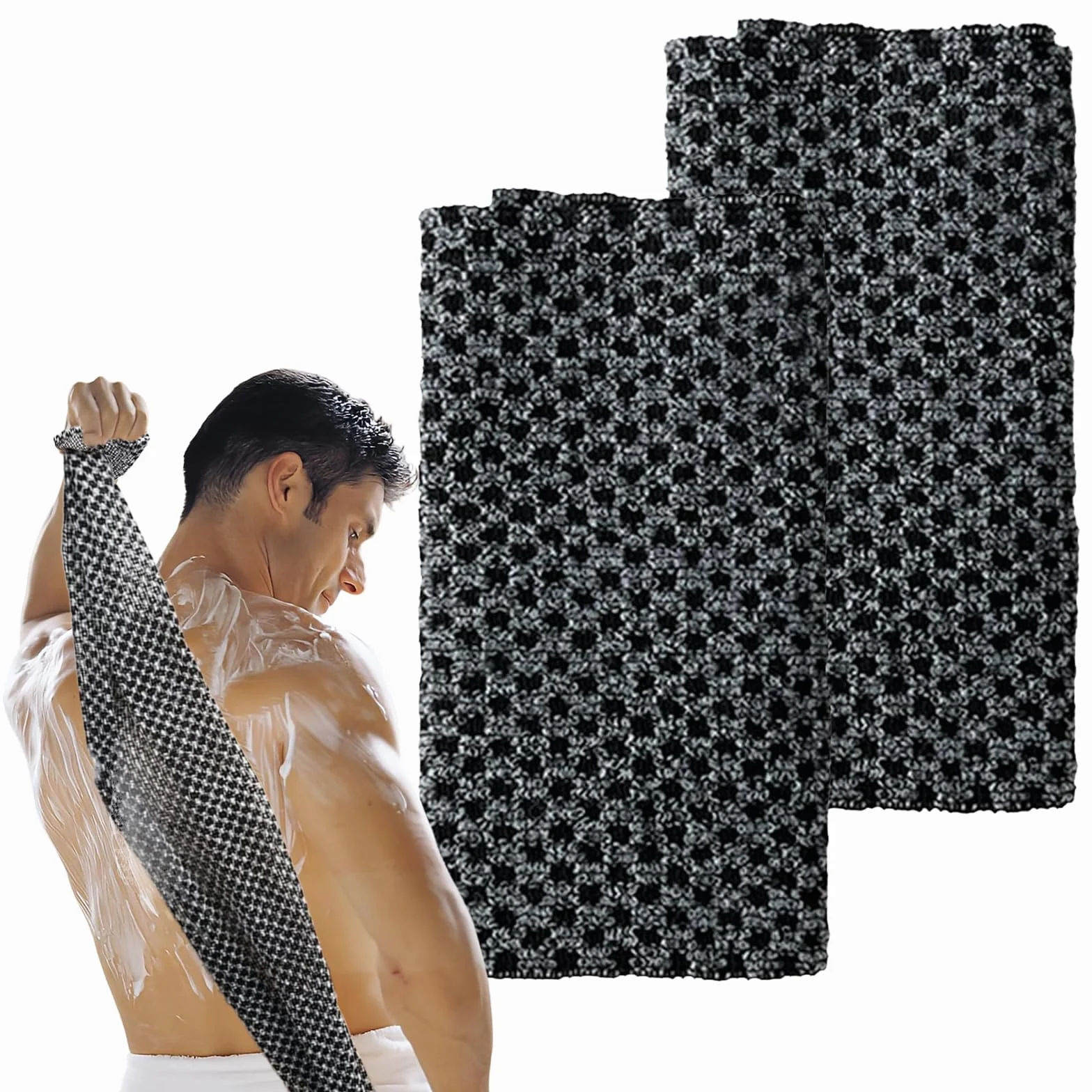 Japonaises Serviettes Exfoliantes 2 Pièces, Gommage Dos Douche, Débarbouillettes Peau Sensible Rugueuse (Noir)