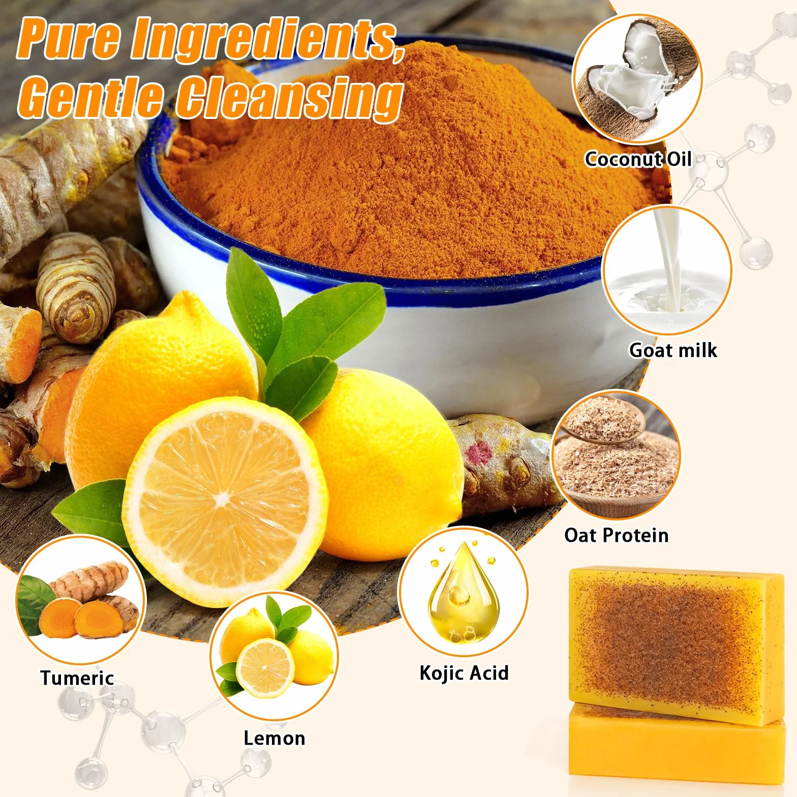 Savon au curcuma au citron éclaircissant nettoyage en profondeur peau lisse acide kojique visage corps