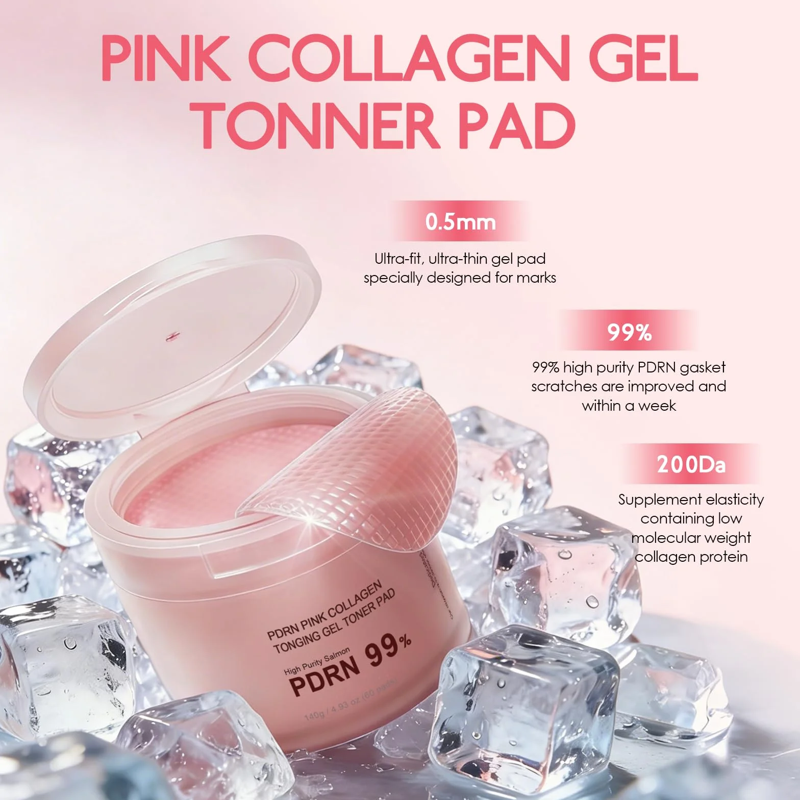 Saumon DNA PDRN Kollagen Jelly Pad – Gel Toner Pad à la Niacinamide, Madecassoside & Rétinol – Soin apaisant pour un teint équilibré et éclatant – Soin coréen