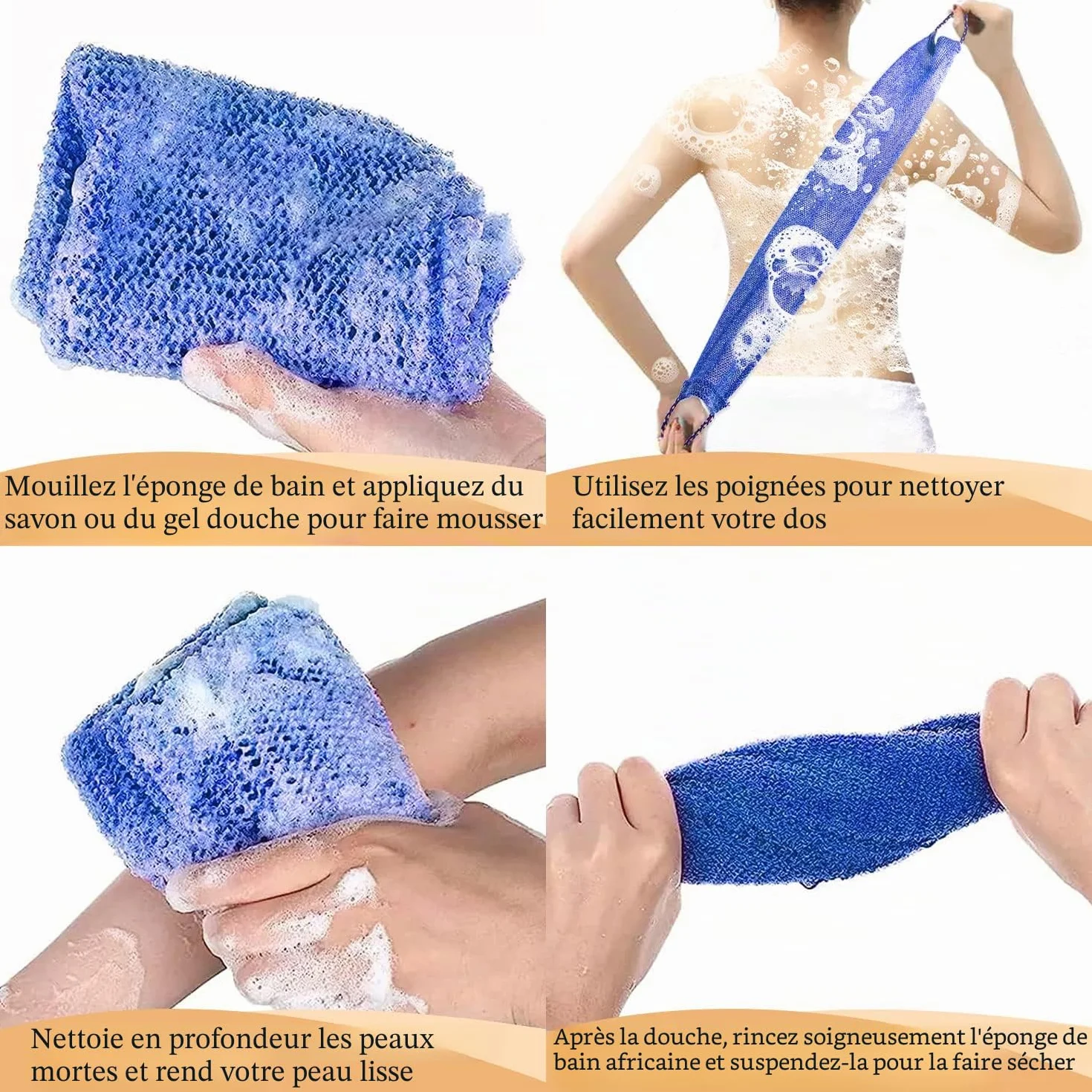 Eponge Africaine Exfoliante 5 Pièces, Gant de Toilette Double Face avec Poignées, Brosse Exfoliante Douce et Rugueuse