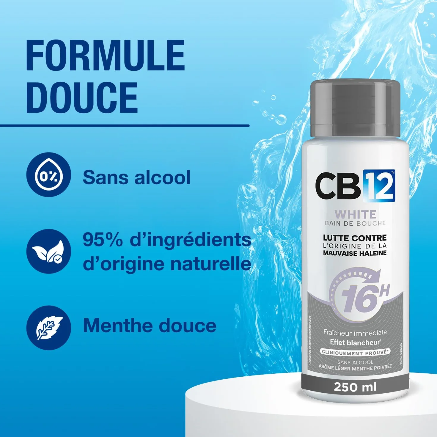Bain de bouche sans alcool CB12 250 ml arôme menthe poivrée