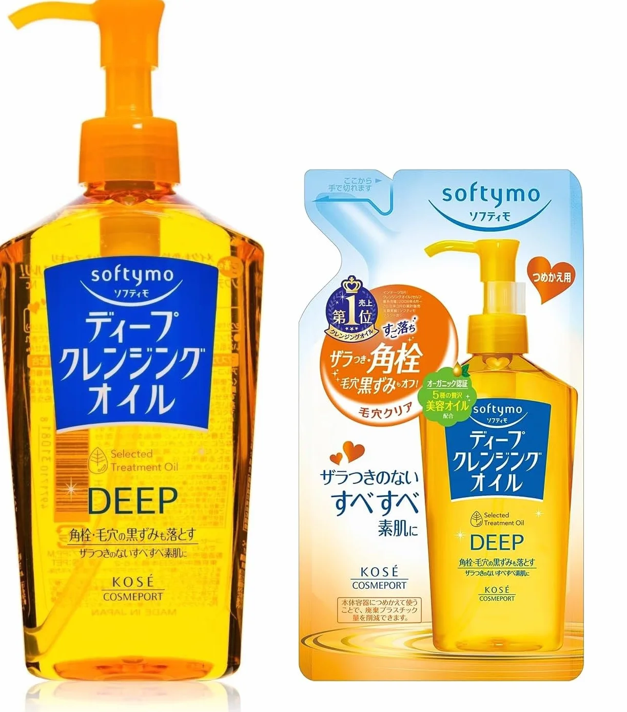 Kose Softymo Deep Huile Démaquillante Nettoyante, 230 ml & Recharge 200 ml, Fait au Japon Aburiya