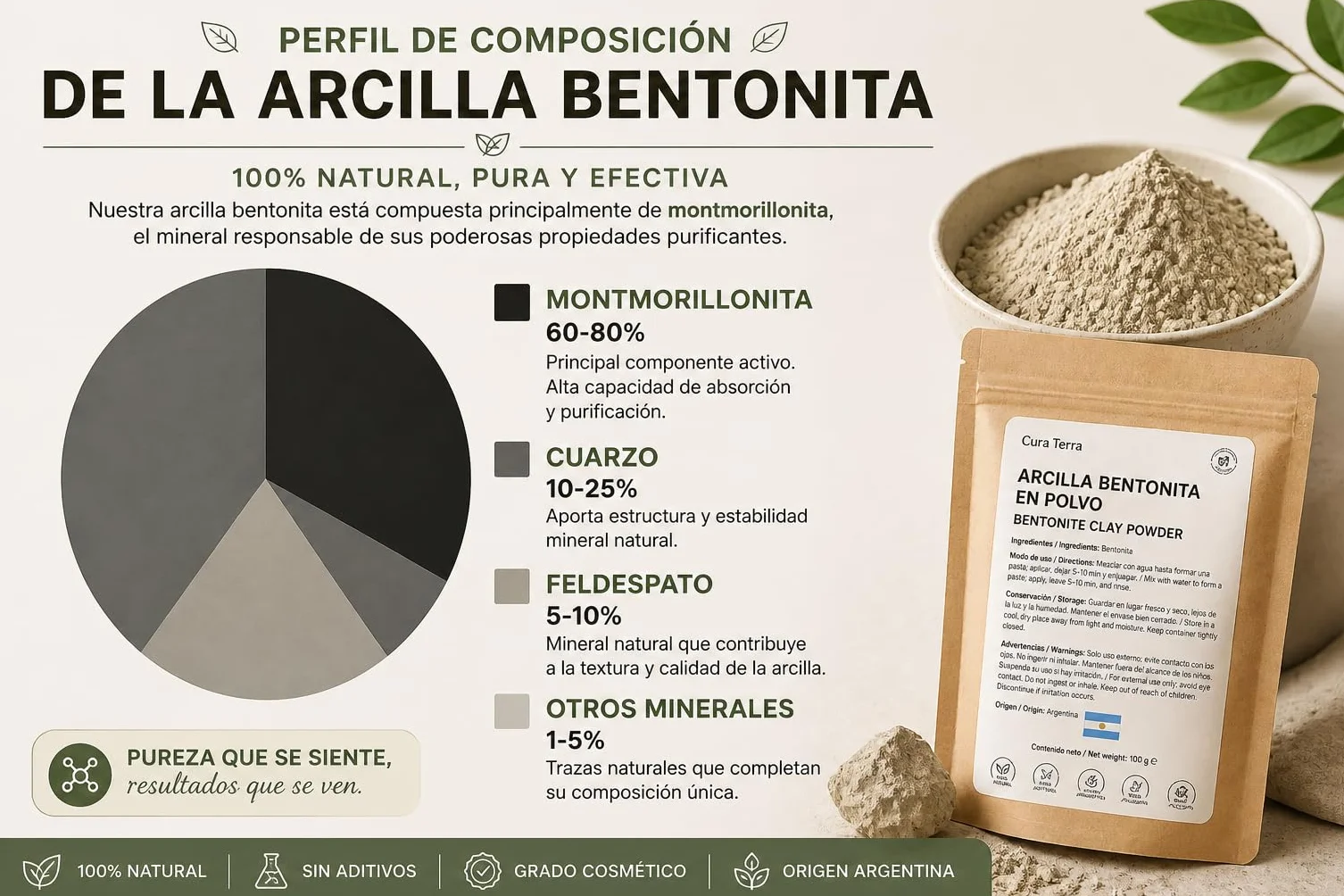 Poudre d'argile Bentonite 100 % Naturelle Argentine (100 g) pour masques faciaux et soins de la peau