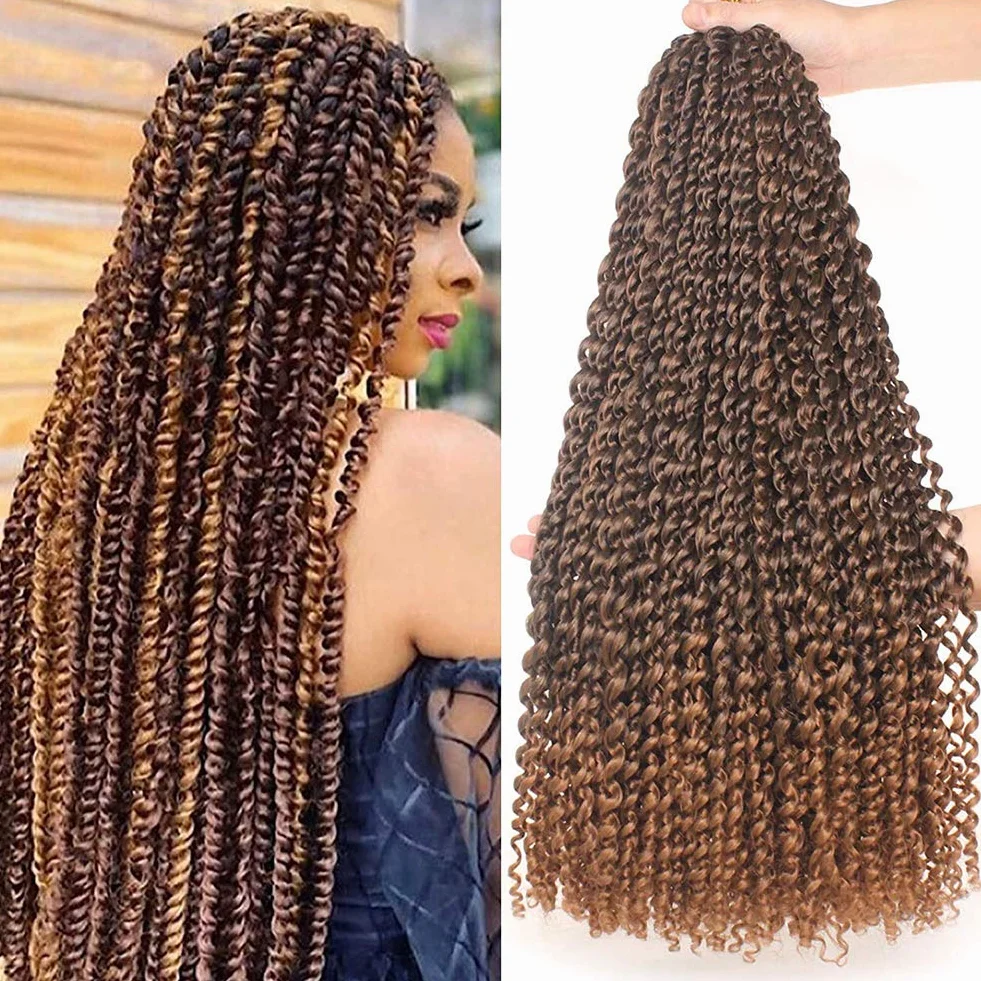 Xtrend 24 pouces Passion Twist Hair Ombre 7 Packs Water Wave Crochet Hair pour Long Passion Twist Crochet Hair Long Bohème Tressage Extensions de cheveux 18 brins/pack T30#