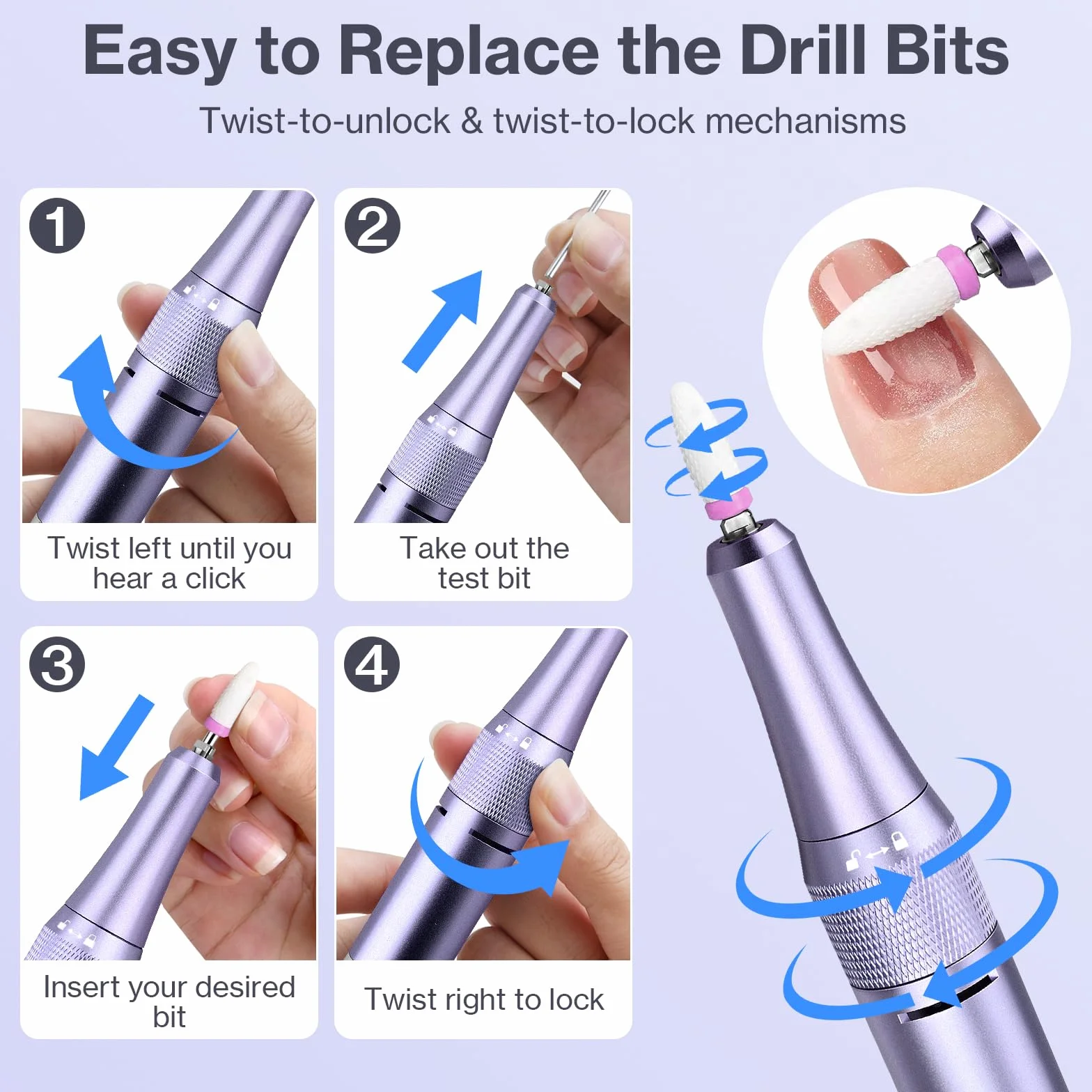 Ponceuse pour Ongles Professionnelle 50000 RPM,Lime à Ongles Electrique Rechargeable,12 en 1 Lime a Ongle Electrique Portable,Pédicure Puissante et Silencieuse (Large)