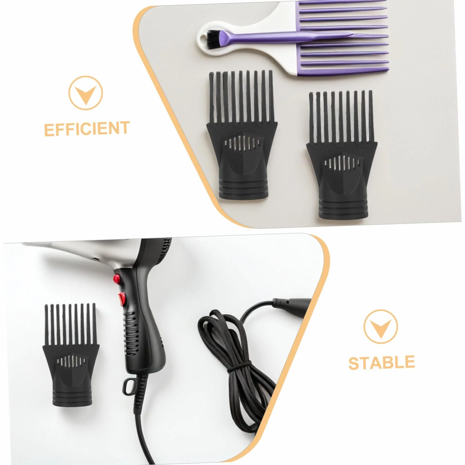 Lot de 5 Embouts Peignes Noirs pour Sèche-cheveux, Accessoires en Plastique, Contrôle du Flux D’air, Démêlage Cheveux Bouclés et Lissage, Usage Professionnel et Particulier,