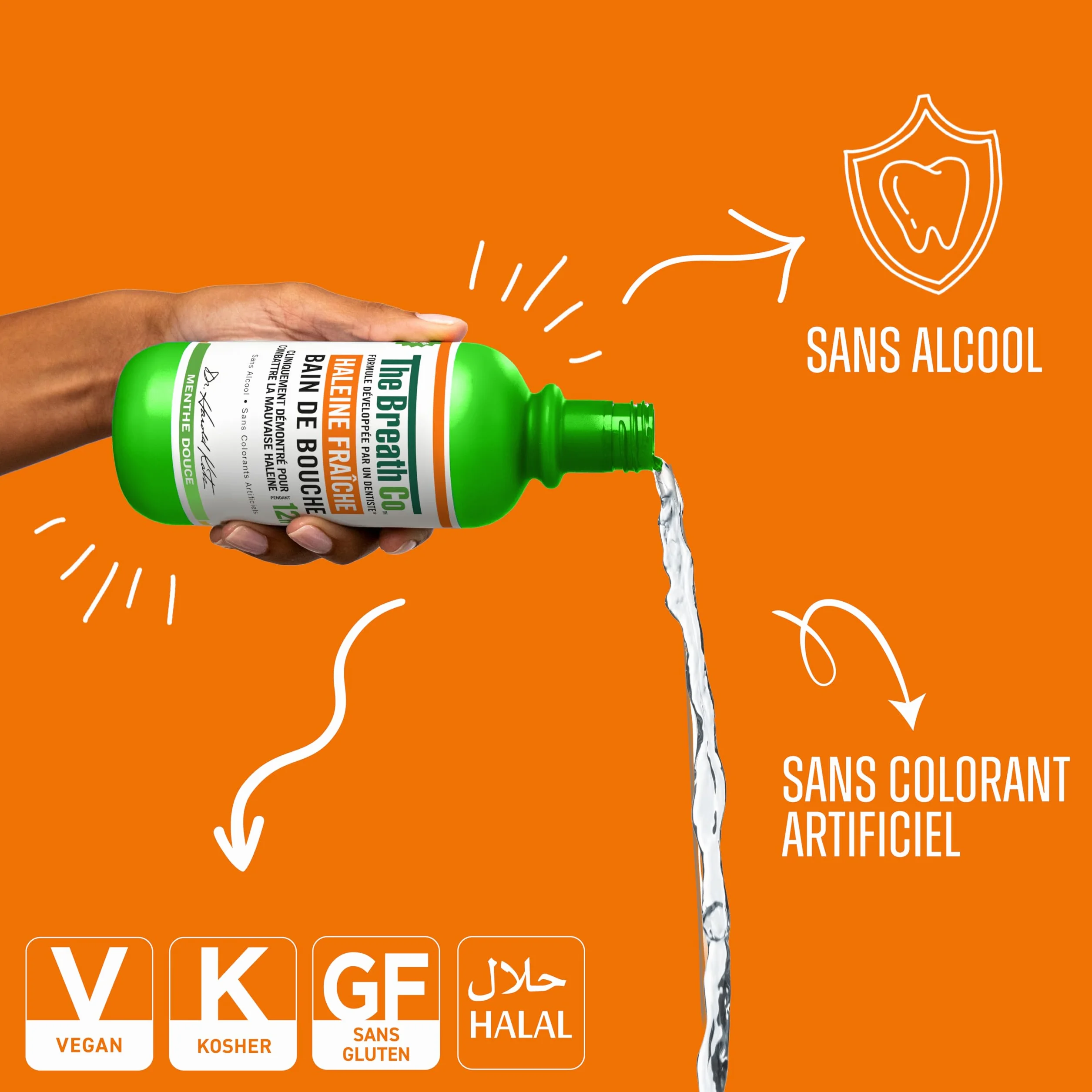 Bain de Bouche Sans Alcool The Breath Co Haleine Fraîche 12h Menthe Douce Lot de 2 x 500ml