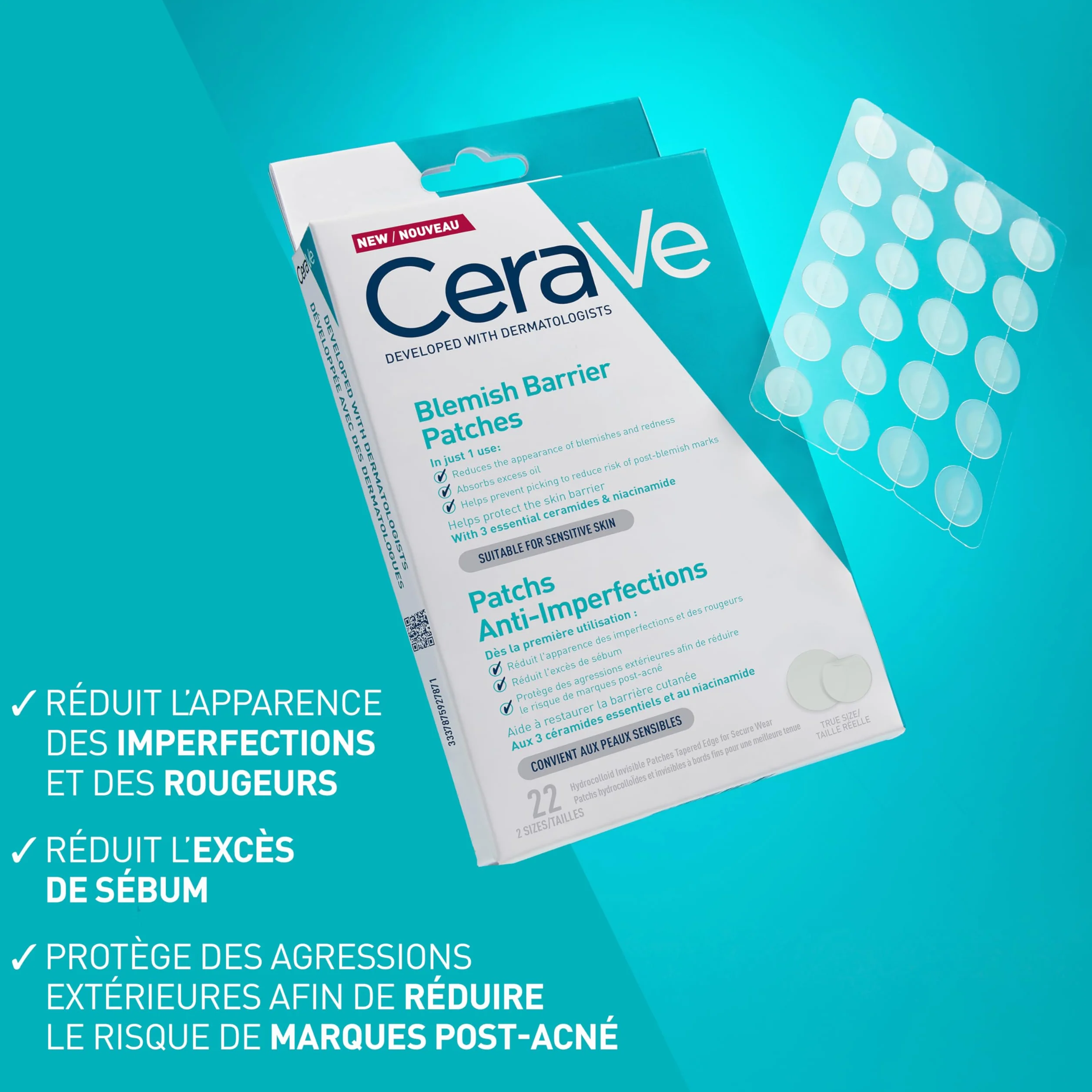 CeraVe Pimple Patch Anti-Imperfections Invisibles 22 Patchs Hydrocolloïde 10 & 12mm