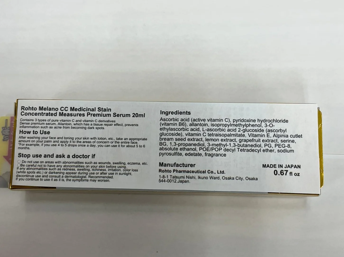 Rohto Melano CC Medicinal Stain Concentrated Measures Premium Serum 20ml