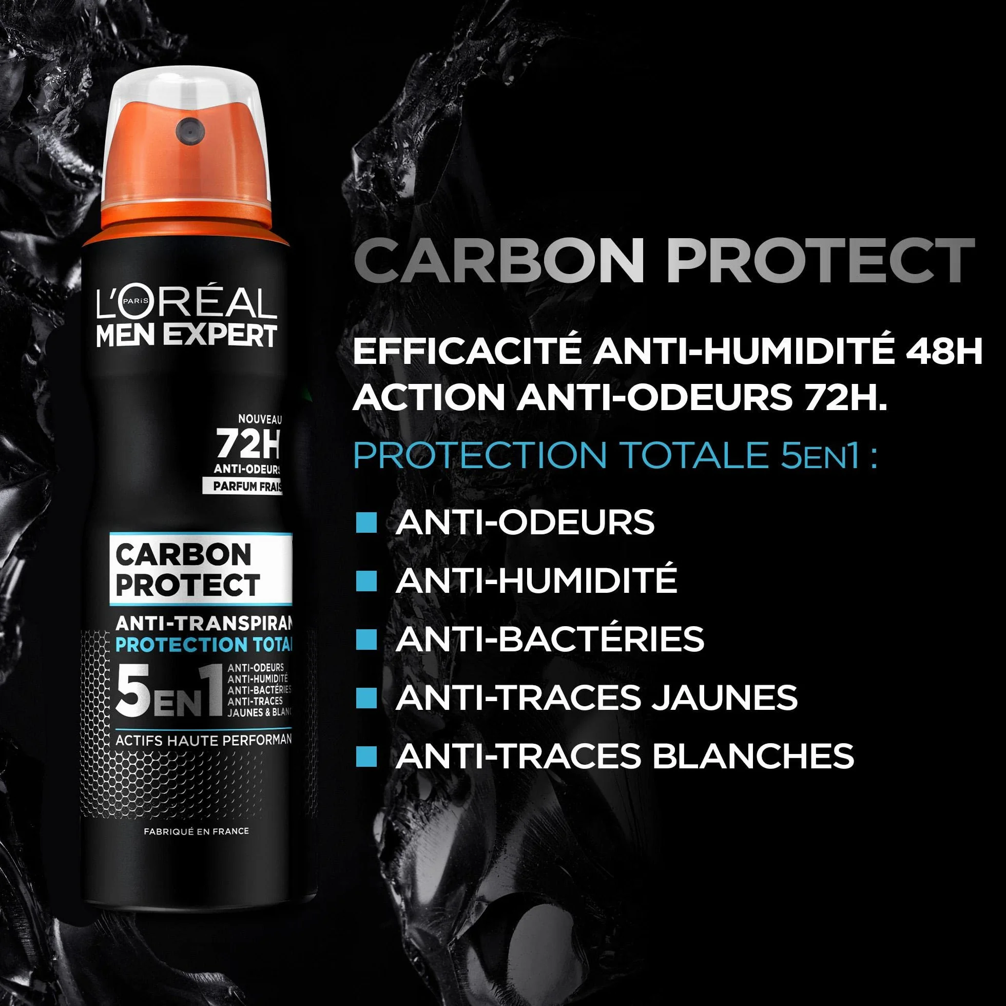 L’Oréal Paris Men Expert Carbon Protect Déodorant Spray 5en1-150ml - Lot de 6