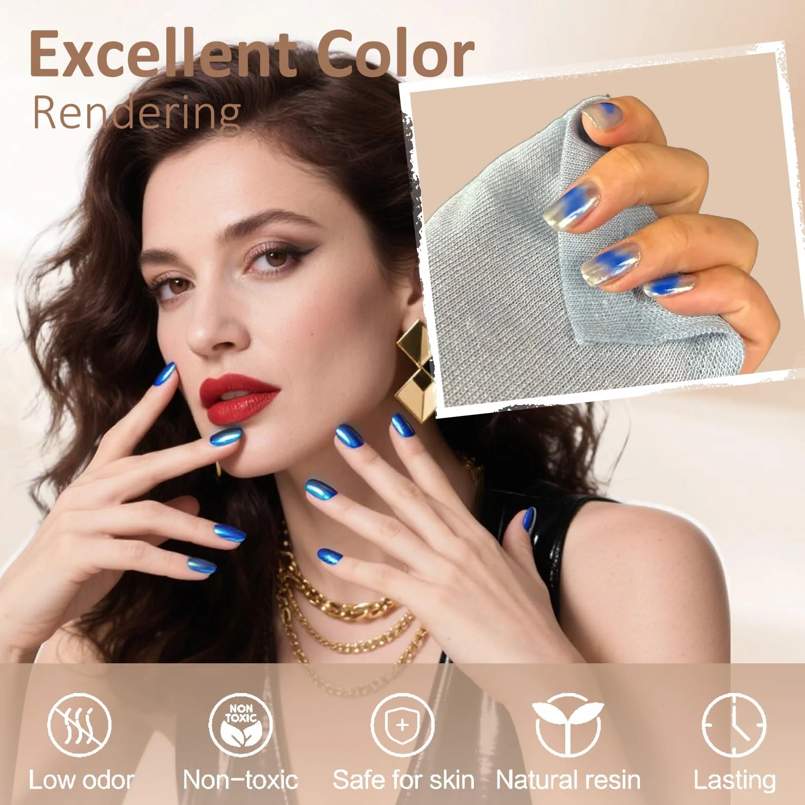 Poudre Chrome Ongle 9 Couleurs, Rouge Bleu Or Vert Mirror Metallic Pigment Glitzerpuder Nail Art avec Baguettes Éponge