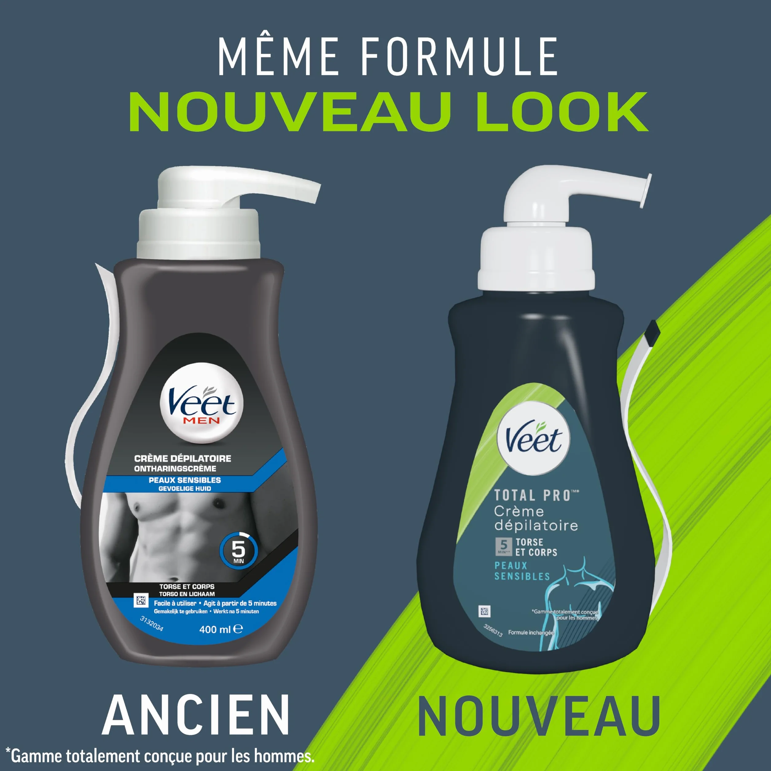 Veet Men Crème Dépilatoire Homme Peaux Sensibles 400 ml