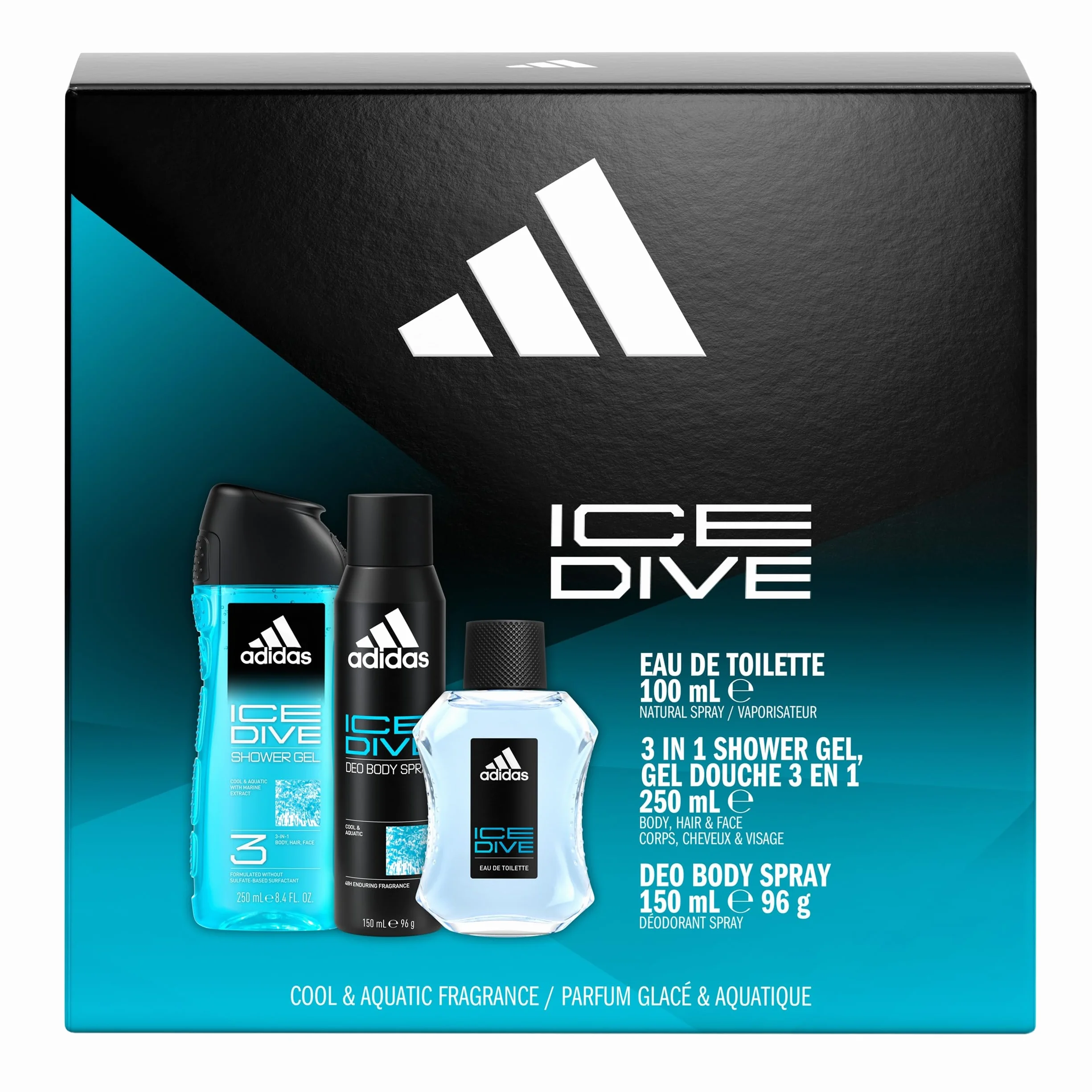 Adidas Ice Dive Giftset Eau de Toilette Deo Body Spray Shower Gel