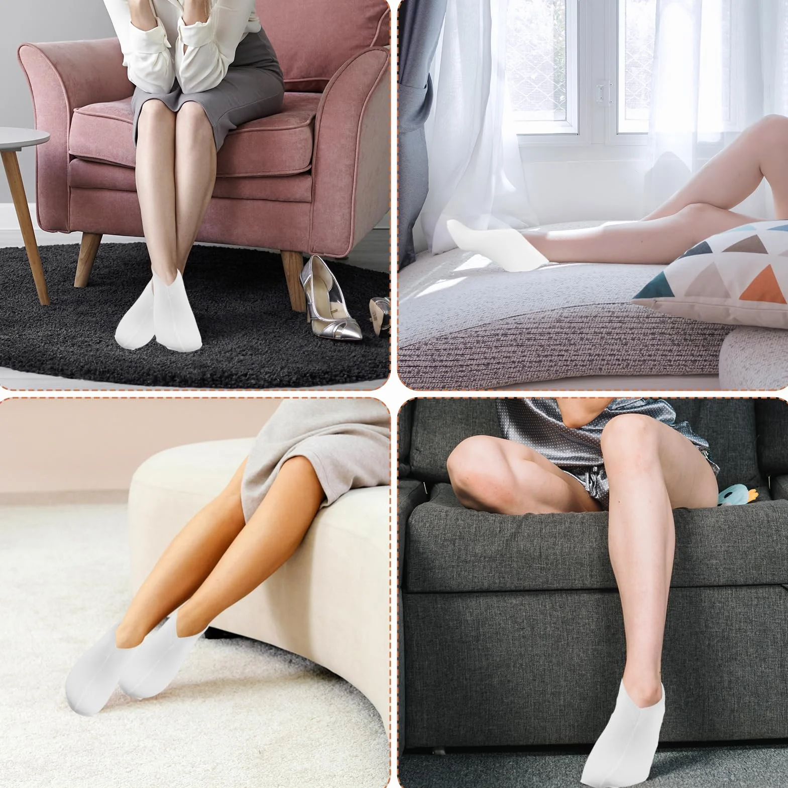 Lot de 8 paires de chaussettes hydratantes en gel spa antidérapantes blanches pour pieds secs et callosités
