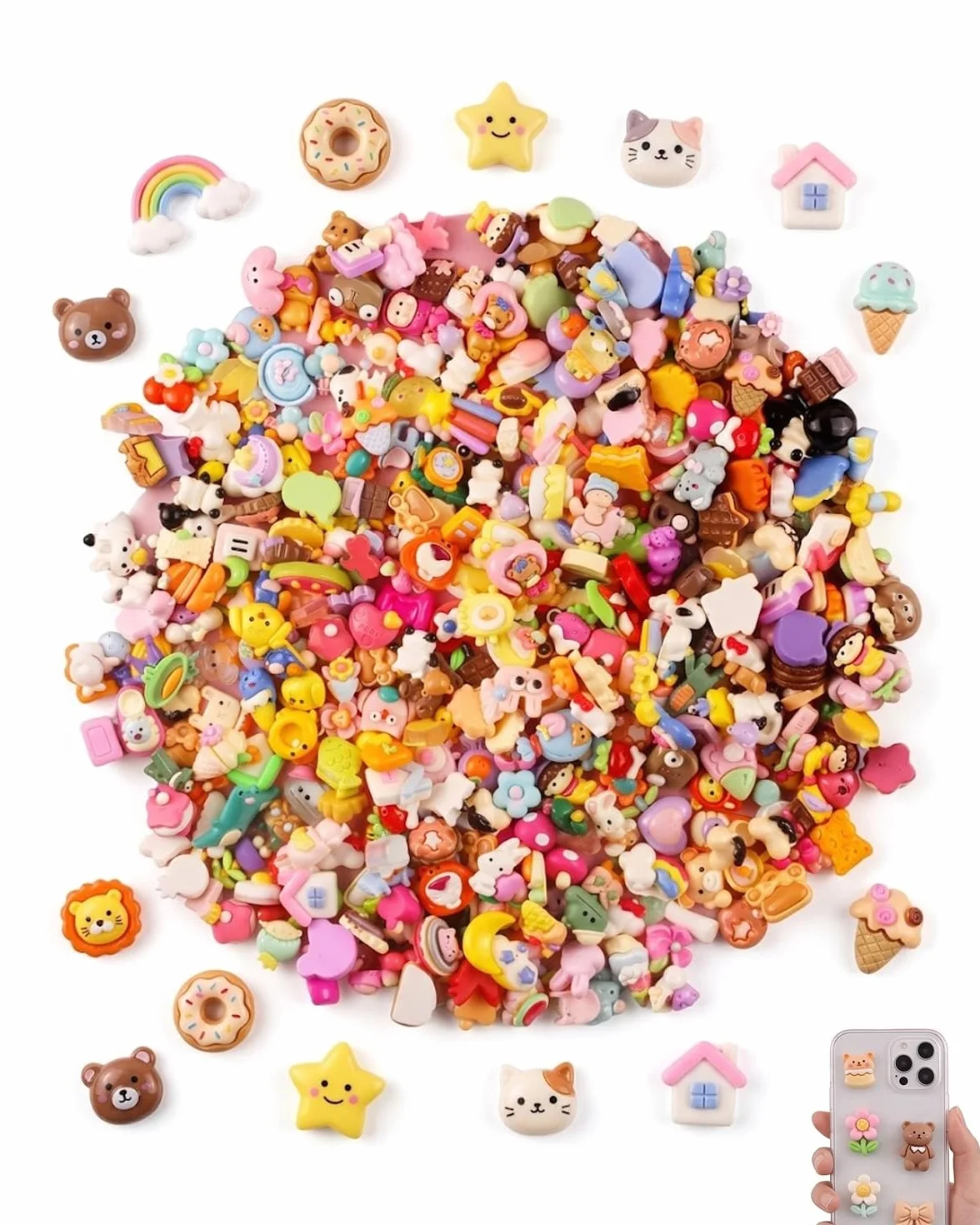 Kit 60 Pièces Mini Breloques en Résine Kawaii à Dos Plat, Objets Mignons pour DIY Créatif, Nail Art & Slime