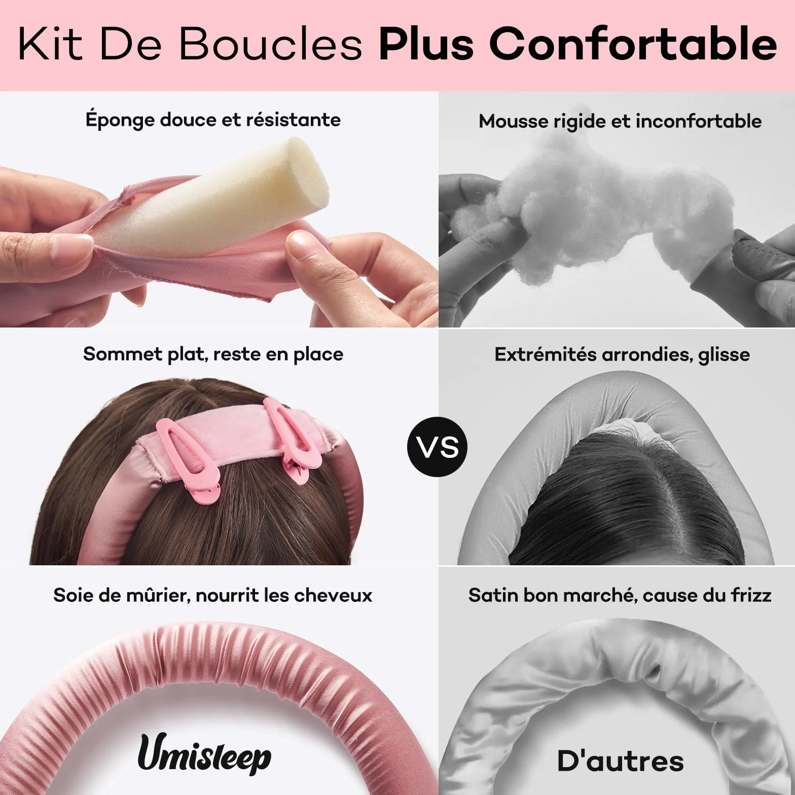 Umisleep Tresseur Sans Chaleur,Set de Boucles en Soie Protège les Cheveux,Tresseur de Boucles 99cm pour la Nuit,Bande DIY pour Boucles Sans Chaleur pour Cheveux Longs (Rose)