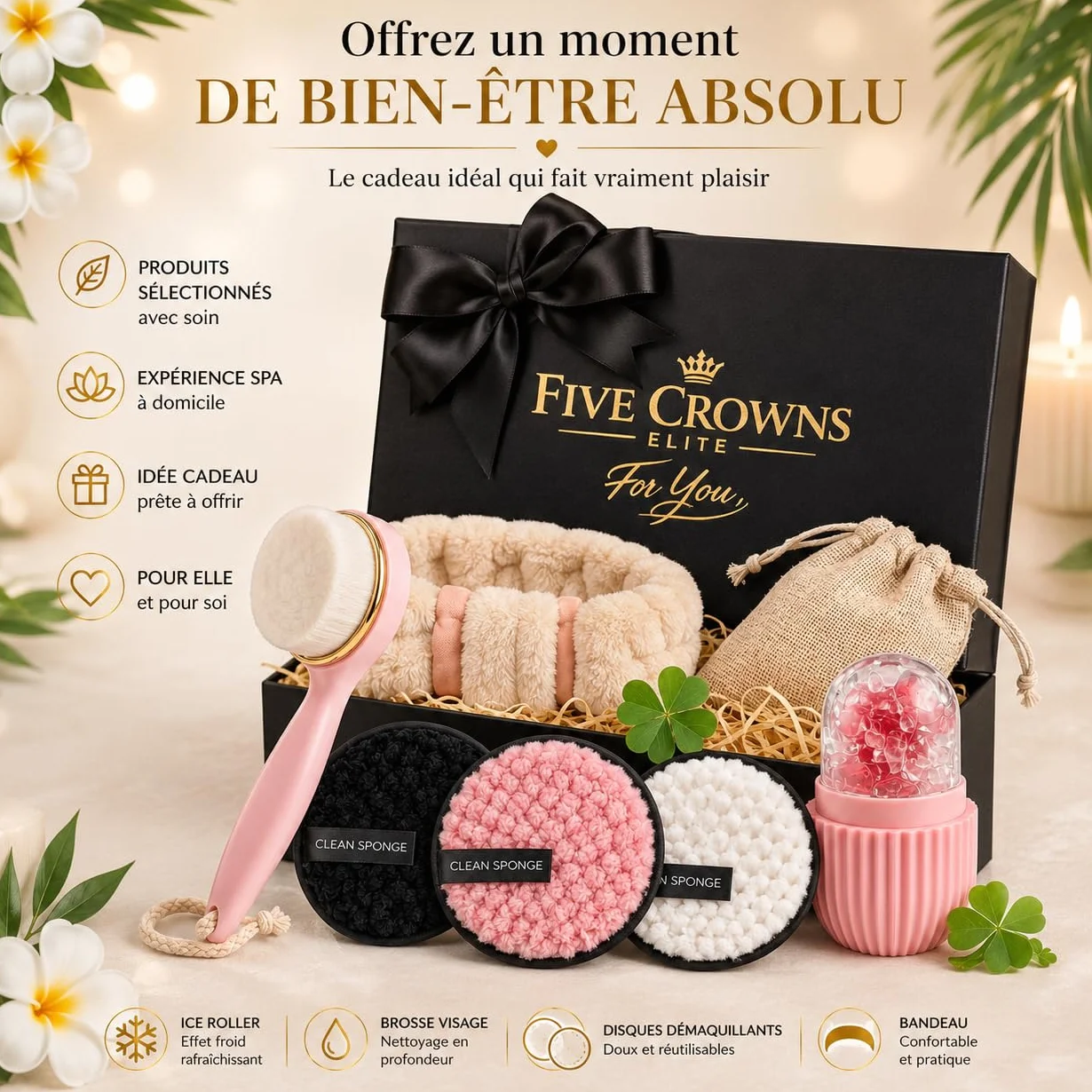 Coffret Beauté et Bien-Être Ado Fille 12-18 Ans, Kit Skincare avec Ice Roller, Brosse Visage, Disques Démaquillants Réutilisables