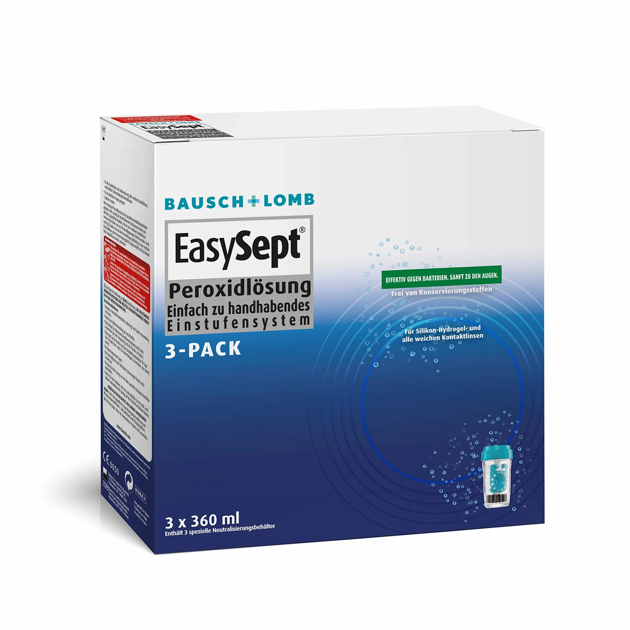 Bausch + Lomb EasySept Nettoyant pour lentilles de contact en solution de peroxyde, 3 x 360 ml