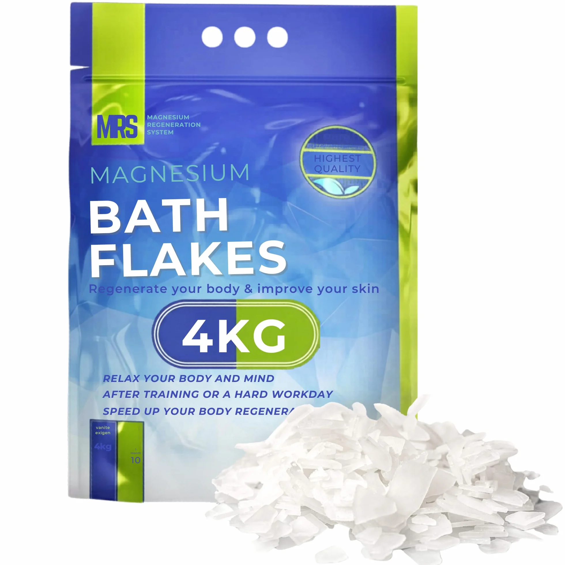 Sels de Bain au Magnésium Thérapeutiques et Relaxants, Régénération du Corps et de l'Esprit, Sels de Bain Naturels MRS Système de Régénération au Magnésium, 4kg - 8.8 lb