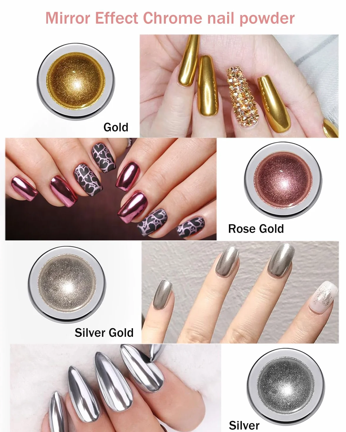 Poudre Chrome Ongle Nail Art Effet Miroir Laser Poudre à Ongles Pearl Effect Powder pour Glazed Donut Nails