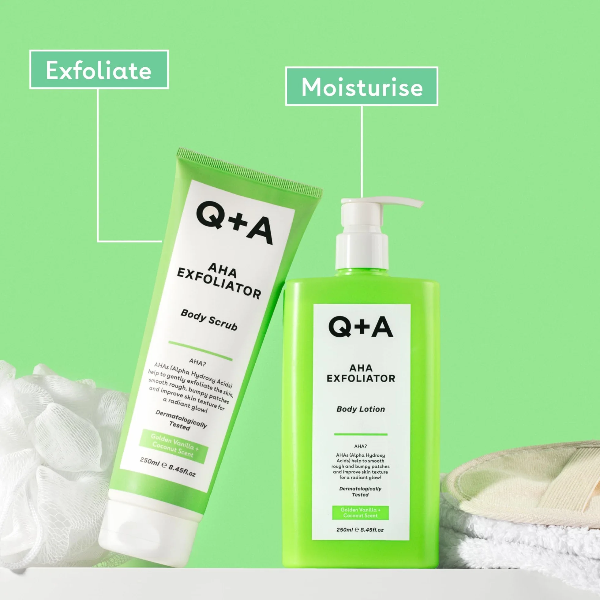 Q+A Gommage Exfoliant aux AHA 250ml acide lactique acide glycolique exfoliants physiques